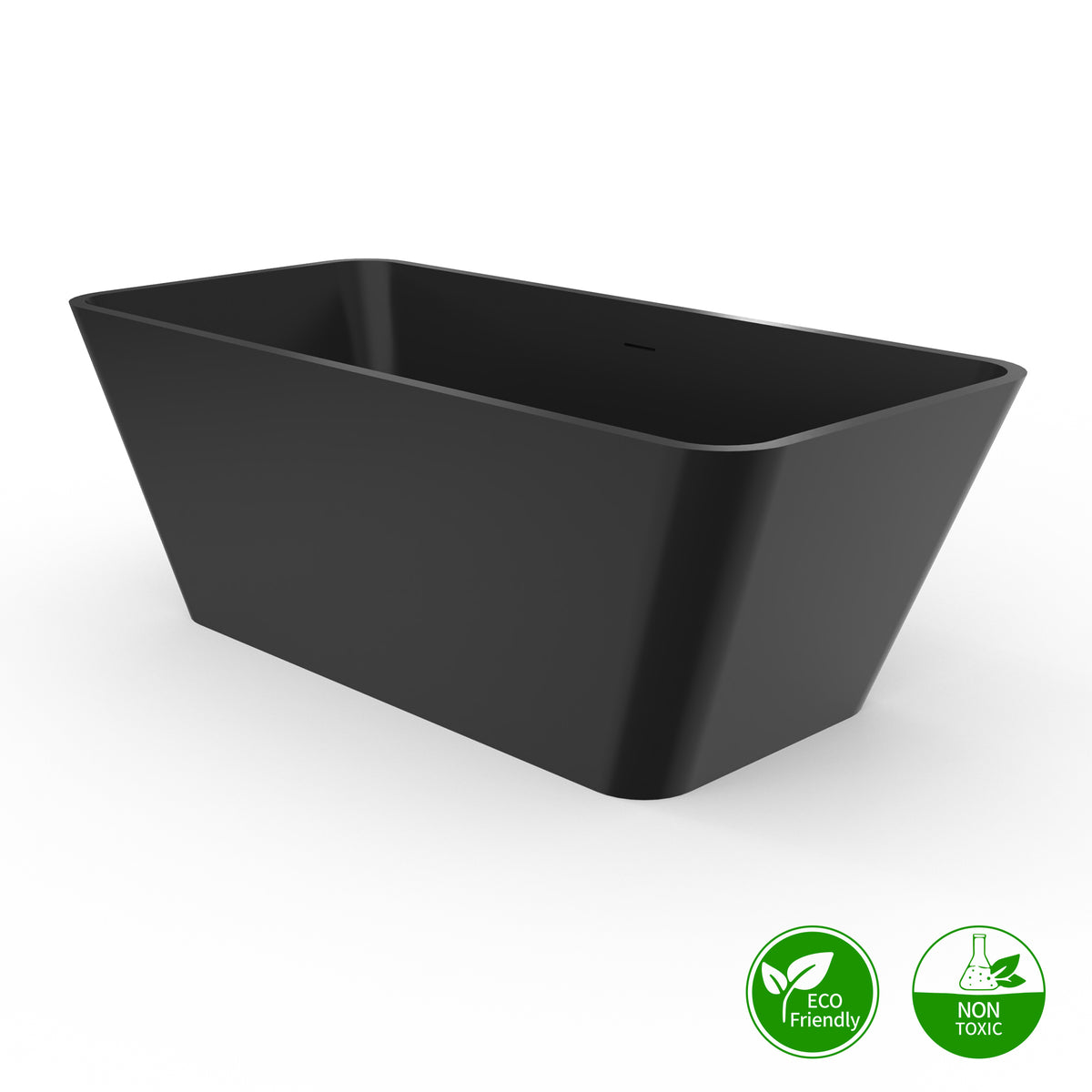67" Matte Black Solid Surface Freestanding Soaking Bathtub