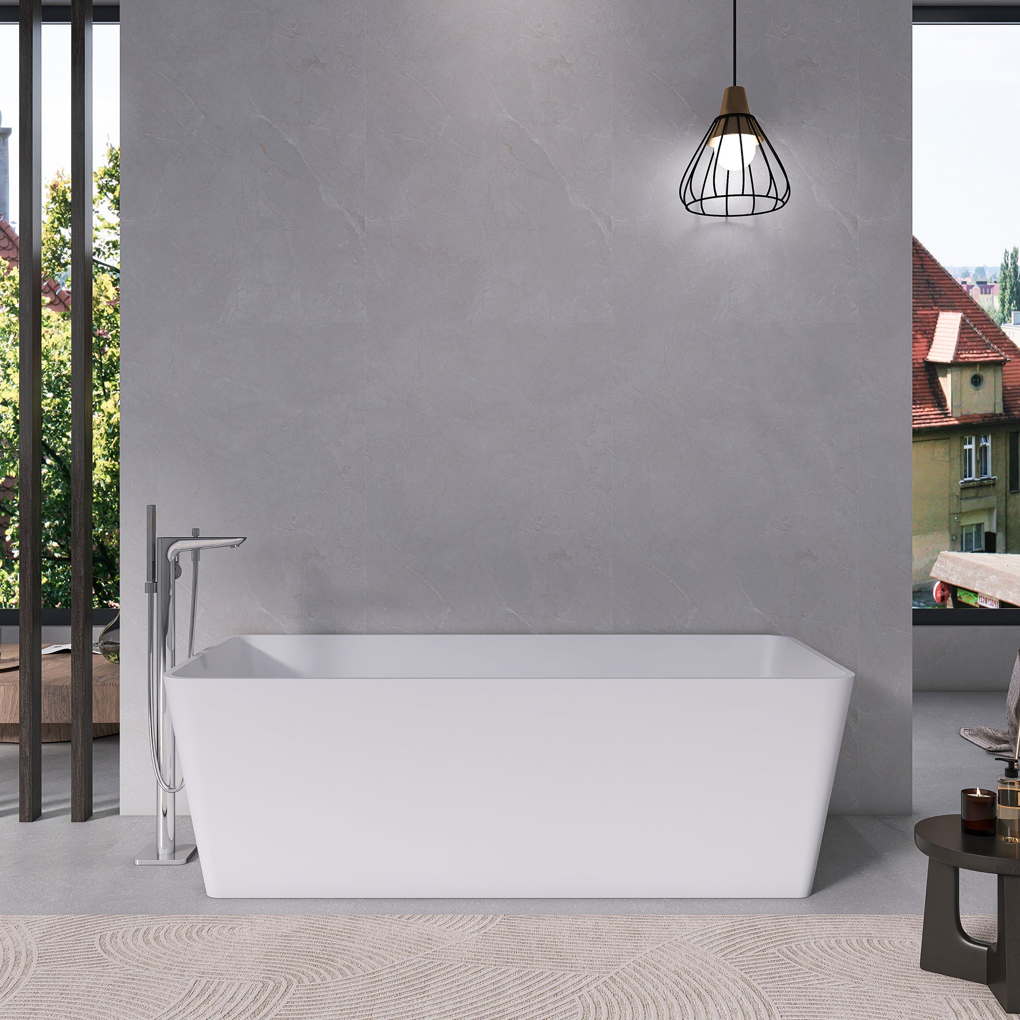 67" Solid Surface Freestanding Soaking Bathtub