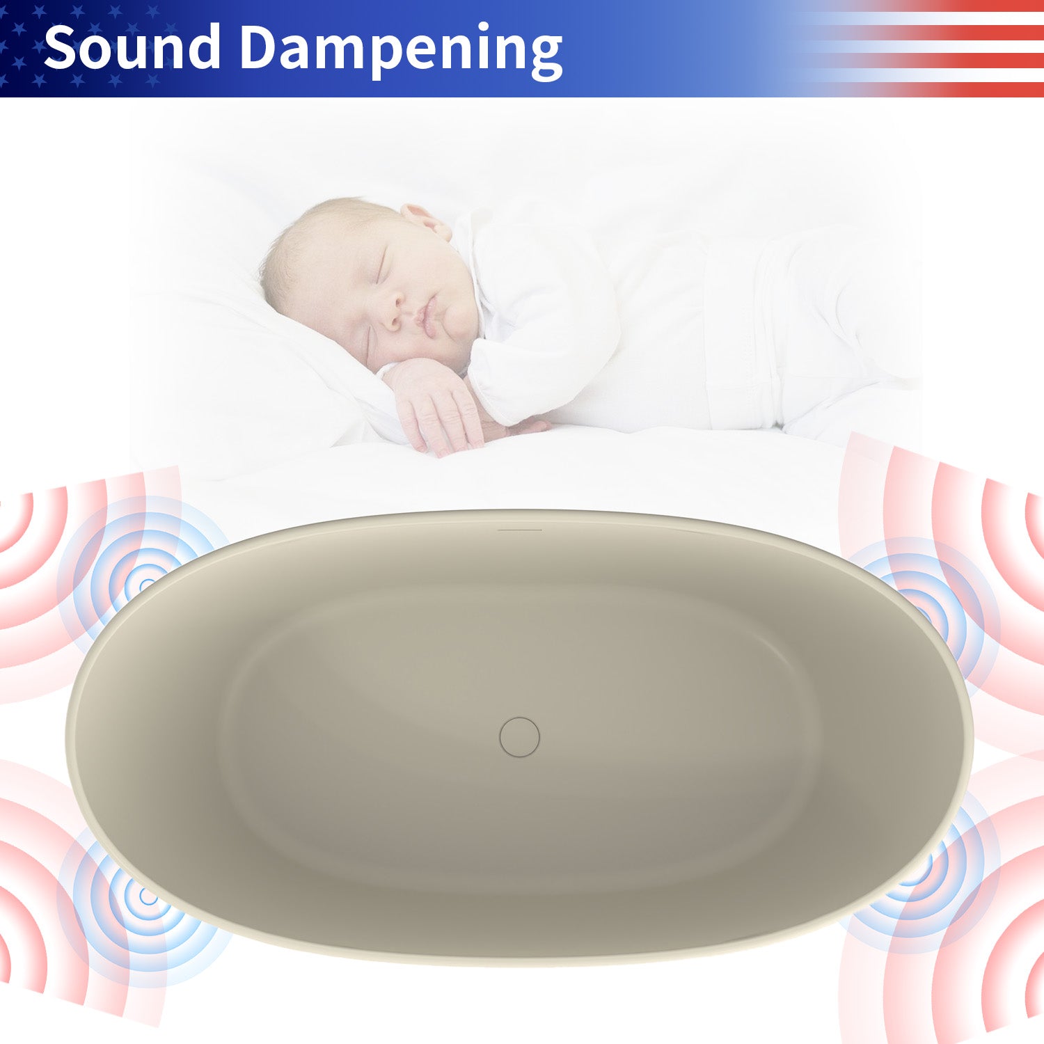 61 in. Oval Solid Surface Freestanding Soaking Bathtub, Stone Resin Deep Soaking Tub with Center Drain