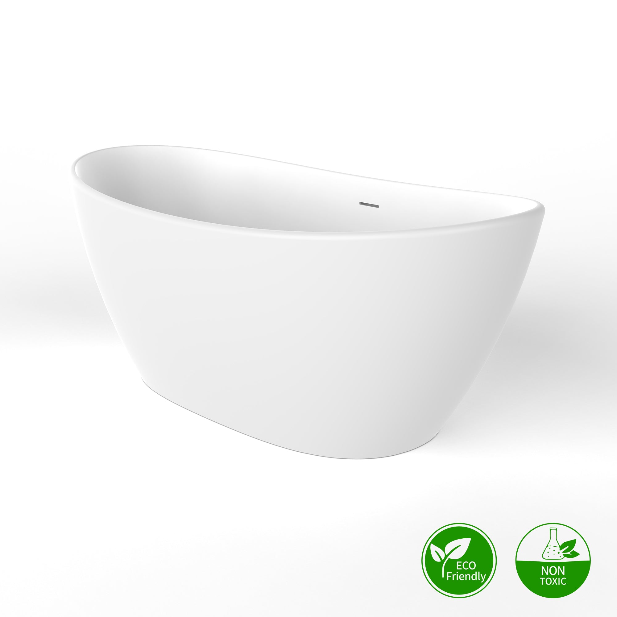 61 in. Oval Solid Surface Freestanding Soaking Bathtub, Stone Resin Deep Soaking Tub with Center Drain