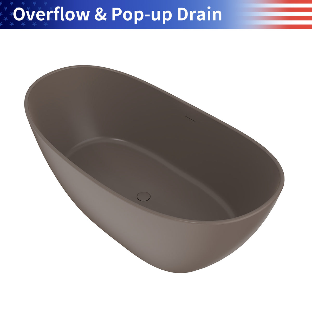 RAINLEX 65 in. Oval Solid Surface Freestanding Soaking Bathtub with Center Drain