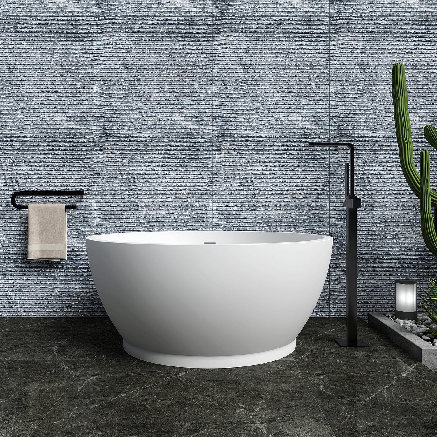 53 in. Round Solid Surface Freestanding Soaking Bathtub, Matte White