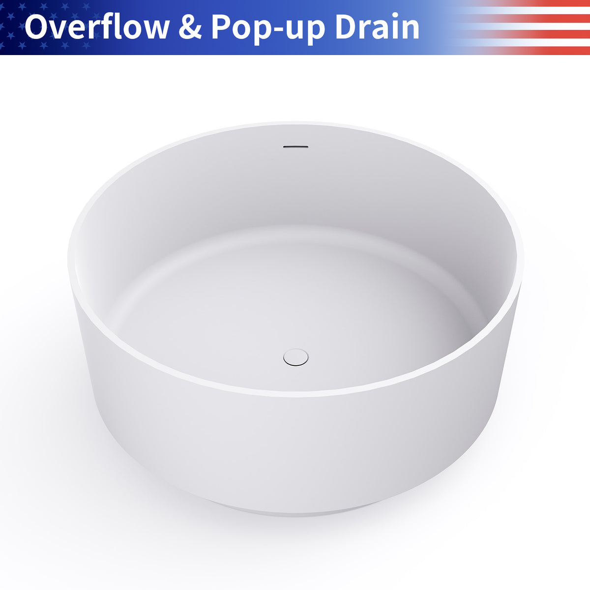 RAINLEX 49 in. Round Solid Surface Freestanding Soaking Bathtub