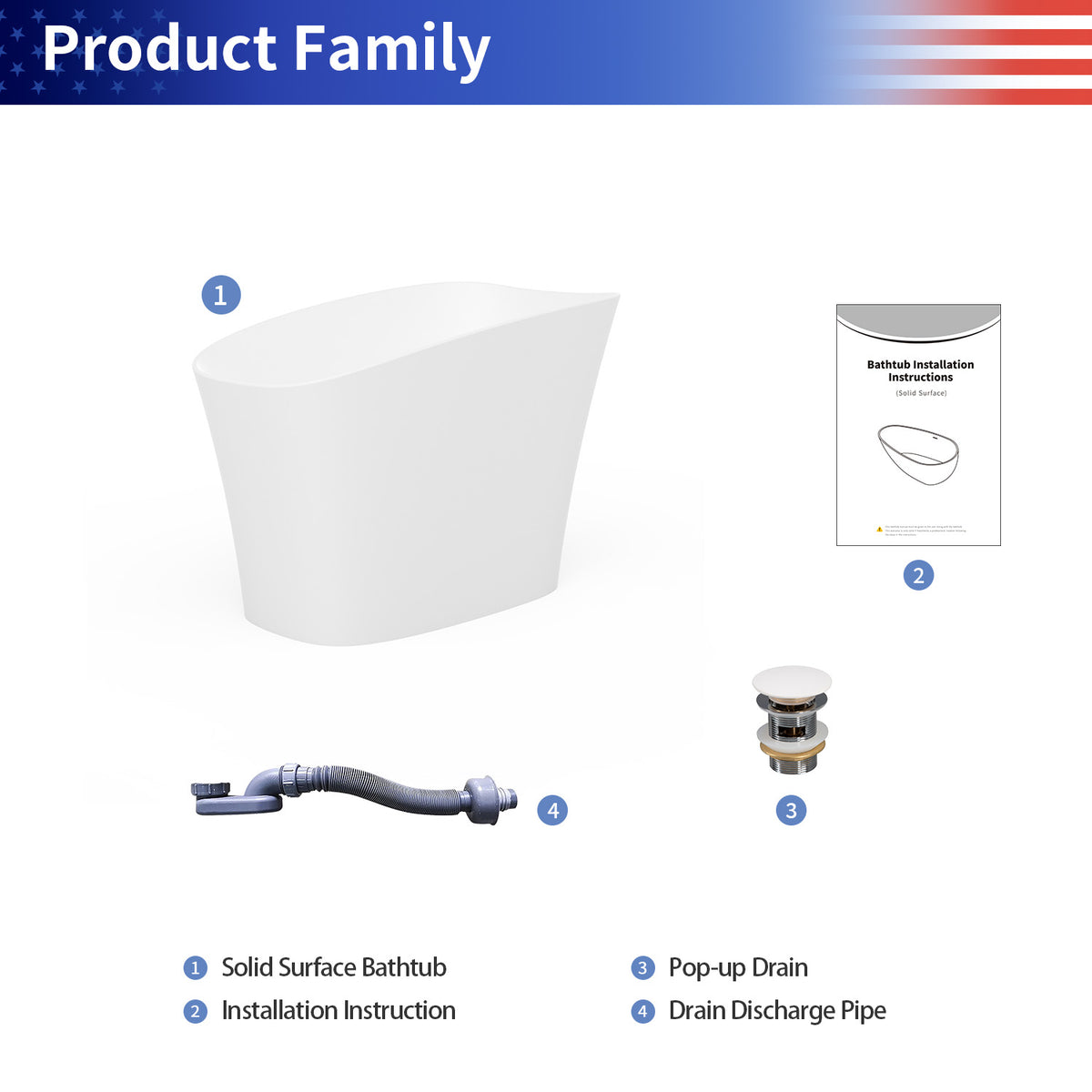RAINLEX 51 in. Freestanding Solid Surface Deep Soaking Bathtub with Built-In Seat