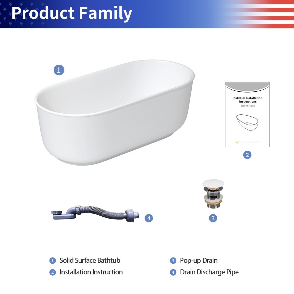 67 in. Oval Solid Surface Freestanding Soaking Bathtub with Overflow, Matte White