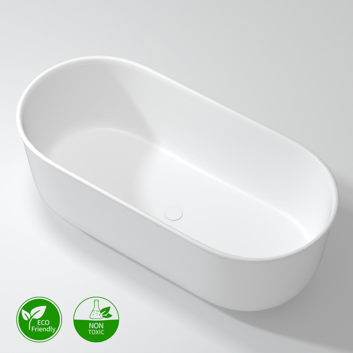 67 in. Oval Solid Surface Freestanding Soaking Bathtub with Overflow, Matte White