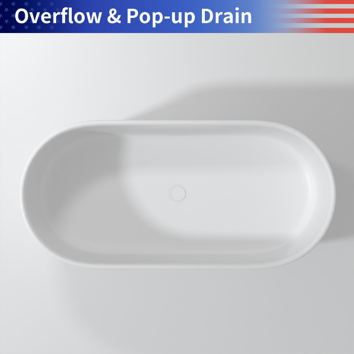 67 in. Oval Solid Surface Freestanding Soaking Bathtub with Overflow, Matte White