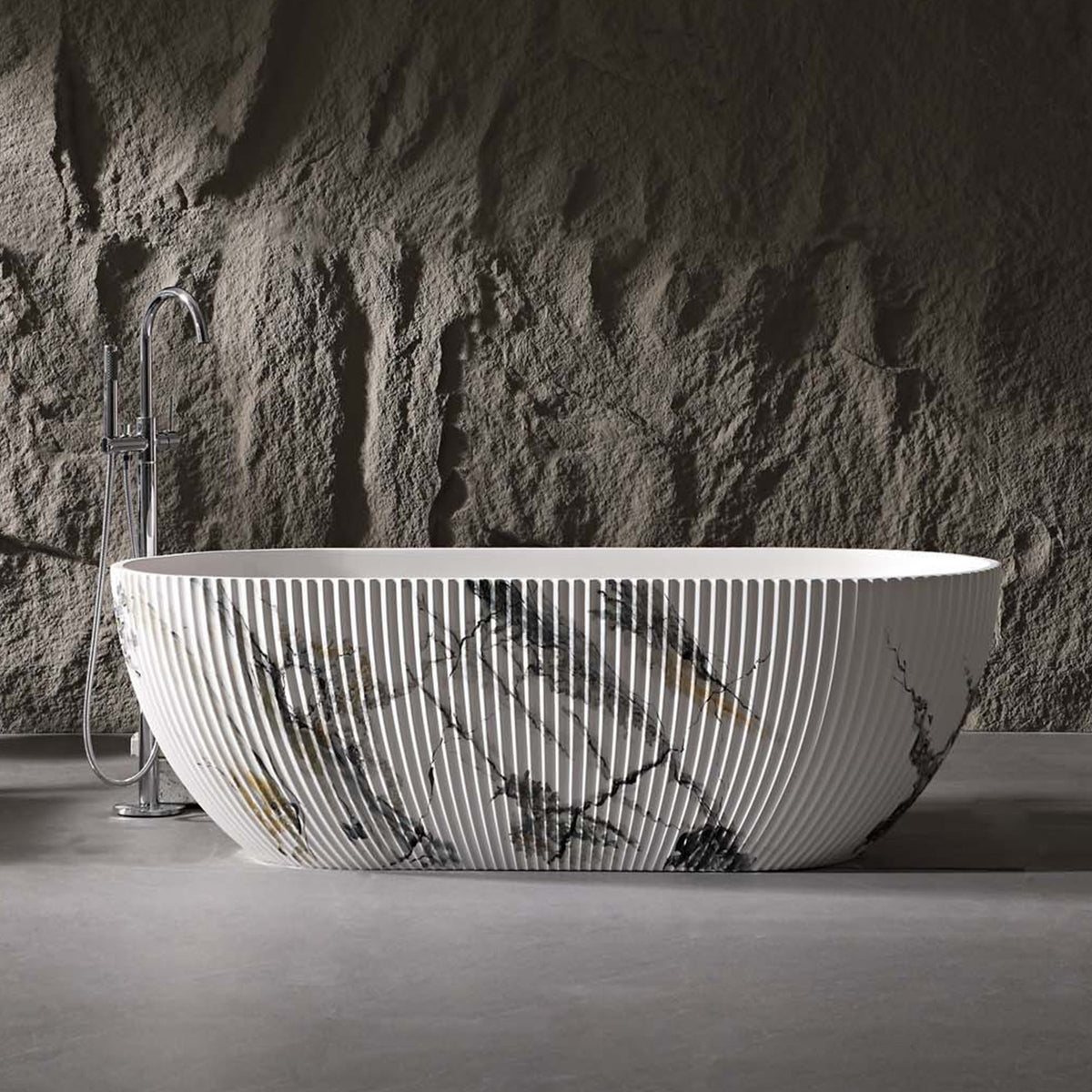 67 in. Ink Marble Solid Surface Freestanding Soaking Bathtub