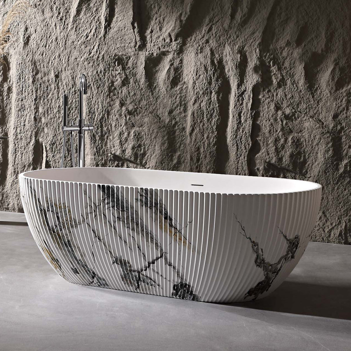 67 in. Ink Marble Solid Surface Freestanding Soaking Bathtub
