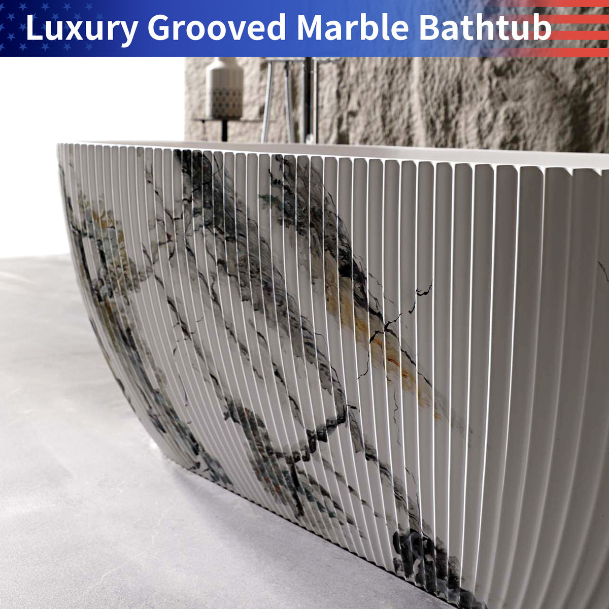 67 in. Ink Marble Solid Surface Freestanding Soaking Bathtub