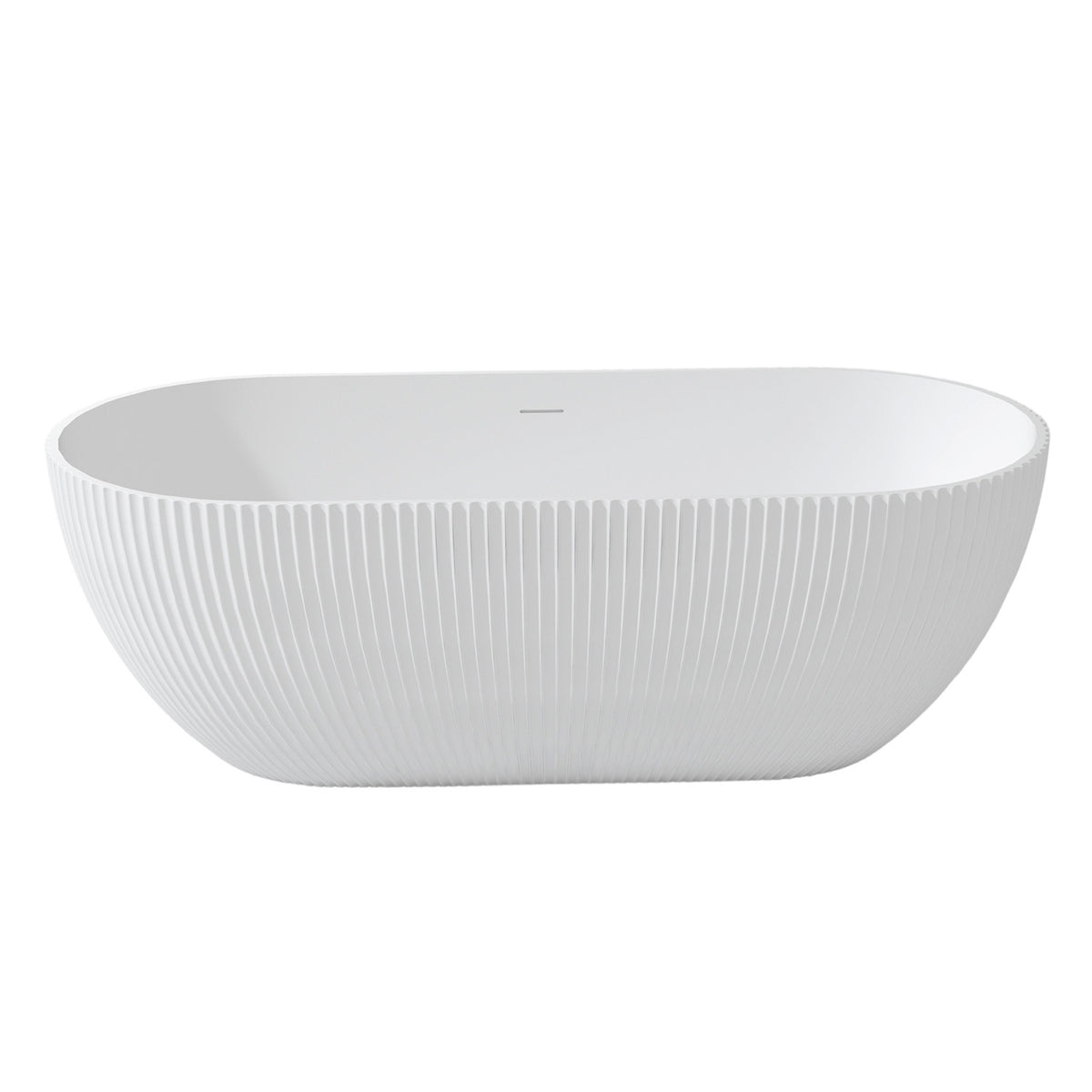 67 in. Vertical Fluted Solid Surface Freestanding Soaking Bathtub, Matte White
