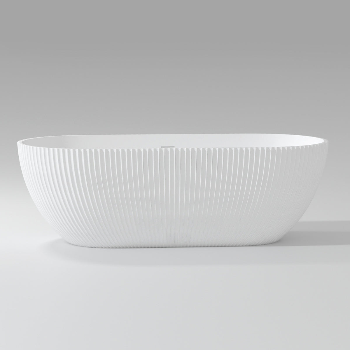 67 in. Vertical Fluted Solid Surface Freestanding Soaking Bathtub, Matte White