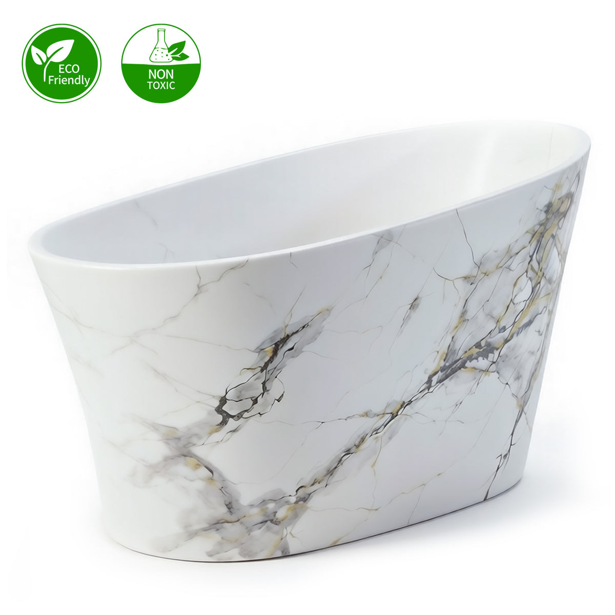 51 in. Solid Surface Japanese Soaking Bathtub with Built-in Seat, Marble Pattern