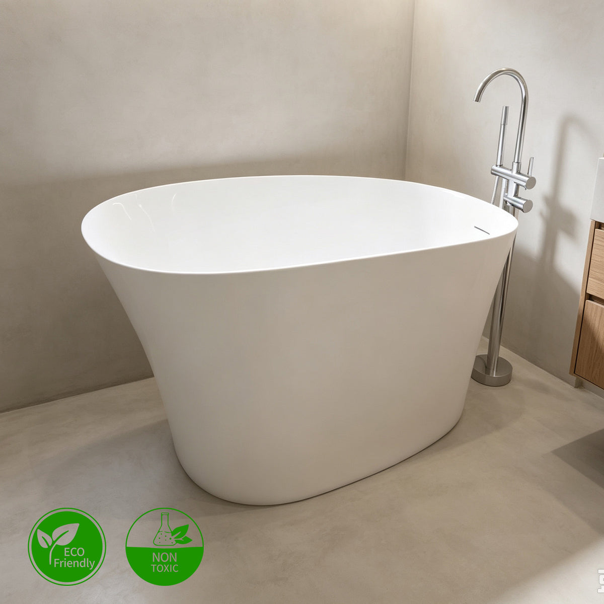 51 in. Solid Surface Freestanding Mini Seat Soaking Bathtub with Raised Edge