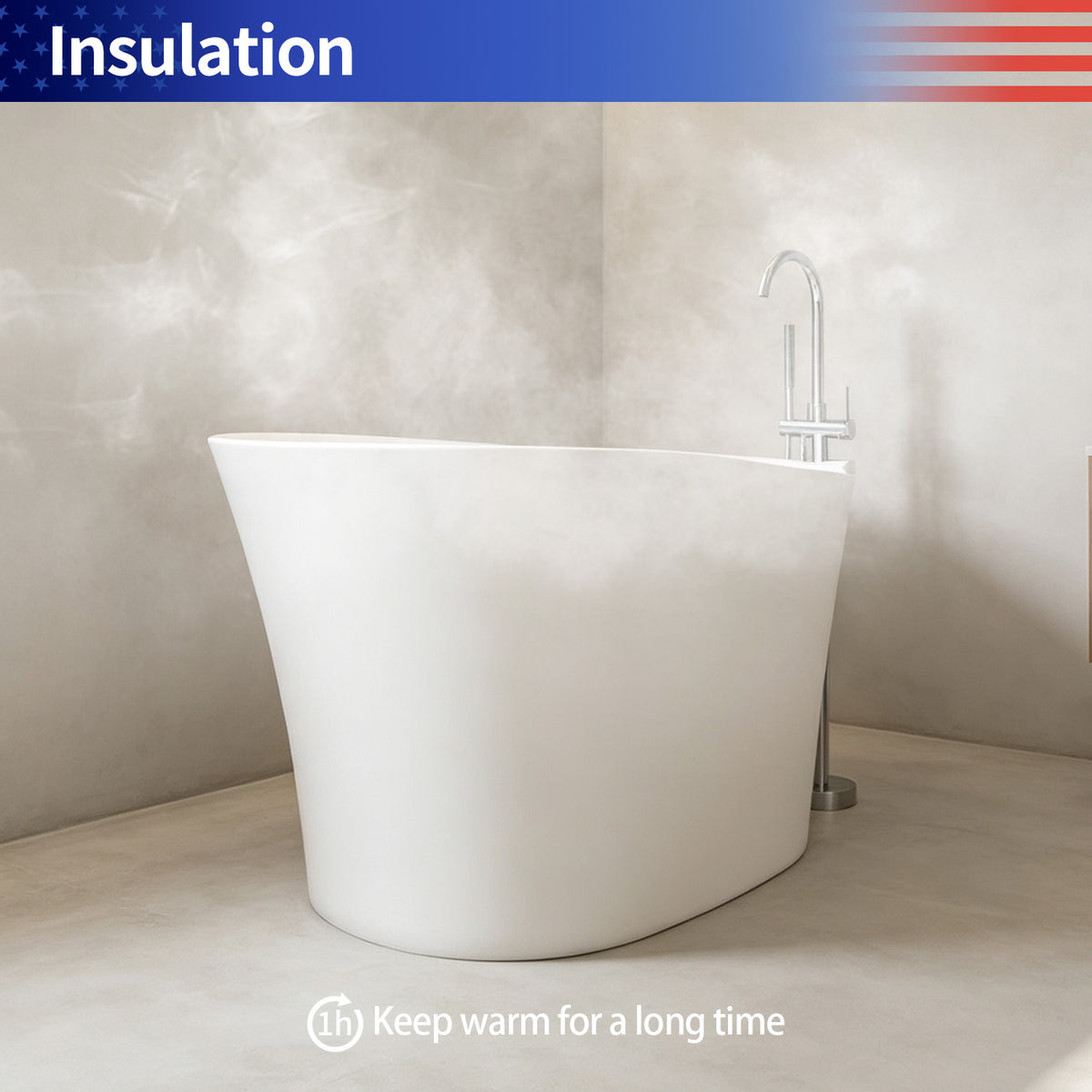 51 in. Solid Surface Freestanding Mini Seat Soaking Bathtub with Raised Edge