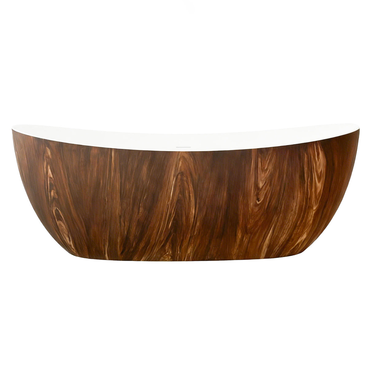 67 in. Wood Texture Solid Surface Freestanding Soaking Bathtub, Stone Resin