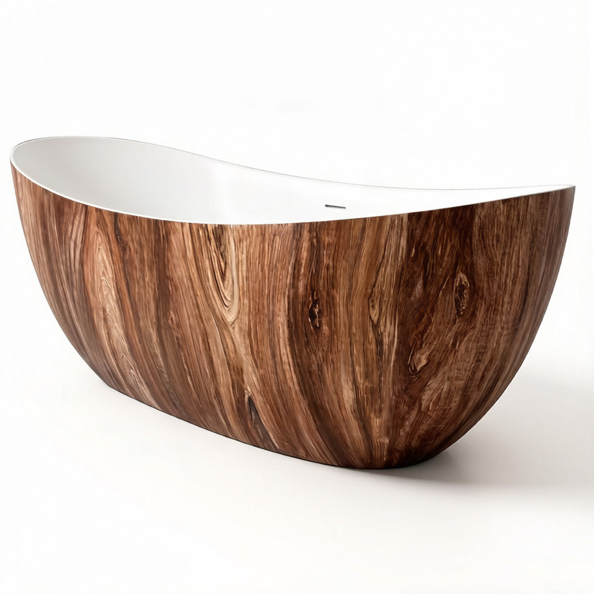 67 in. Wood Texture Solid Surface Freestanding Soaking Bathtub, Stone Resin