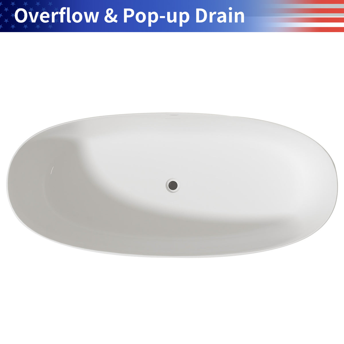 67 in. Wood Texture Solid Surface Freestanding Soaking Bathtub, Stone Resin