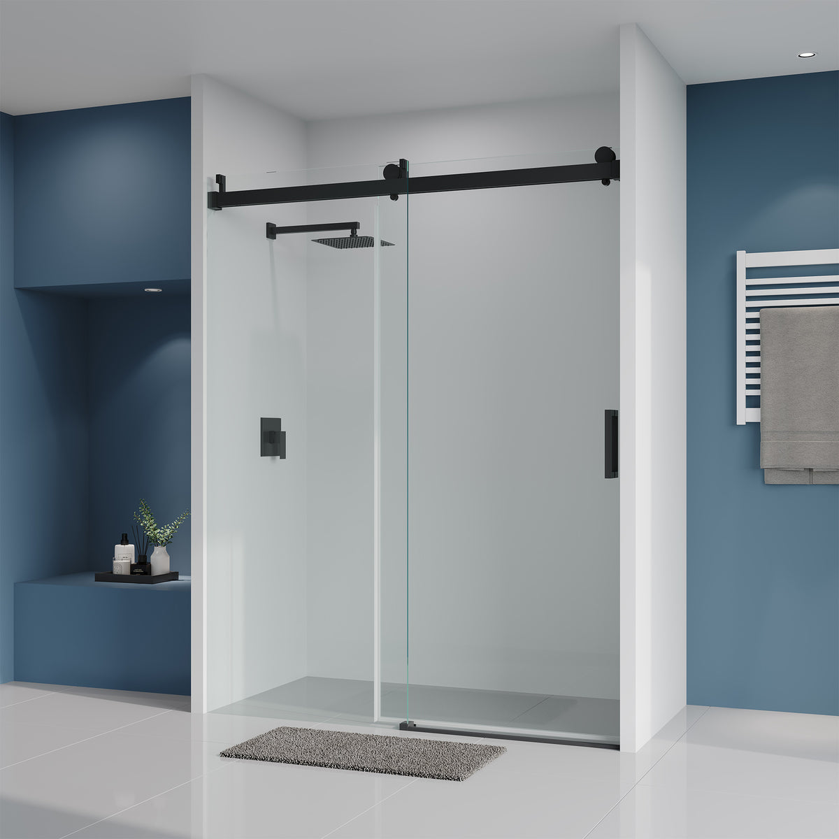 RAINLEX 68-72 in. W x 76 in. H Sliding Frameless Shower Door, 3/8 in. Tempered Glass in Matte Black