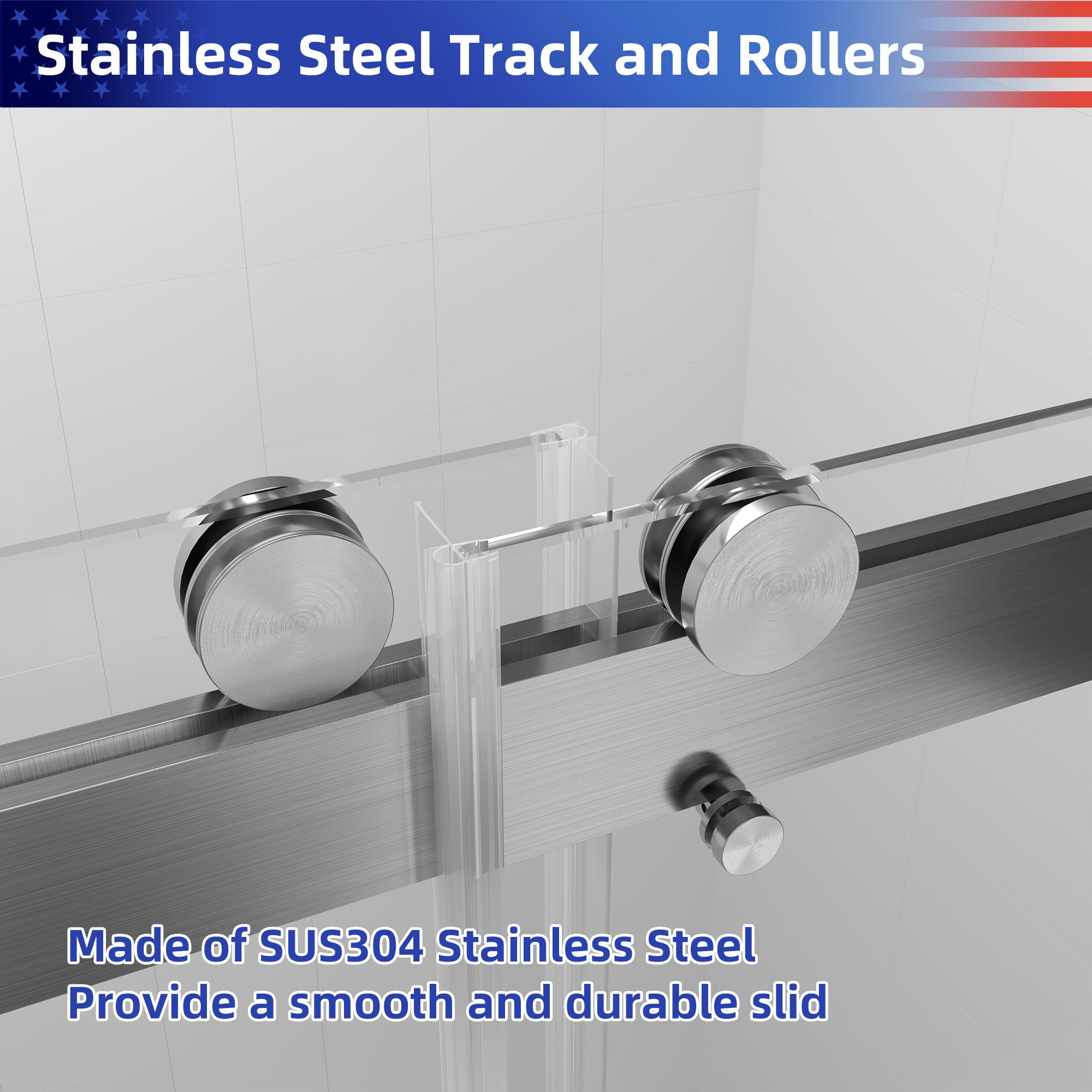 Porte de douche coulissante sans cadre de 56 à 60 po de largeur x 76 po de hauteur avec verre trempé de 3/8 po (10 mm) d'épaisseur en nickel brossé RX-SD02-6076BN