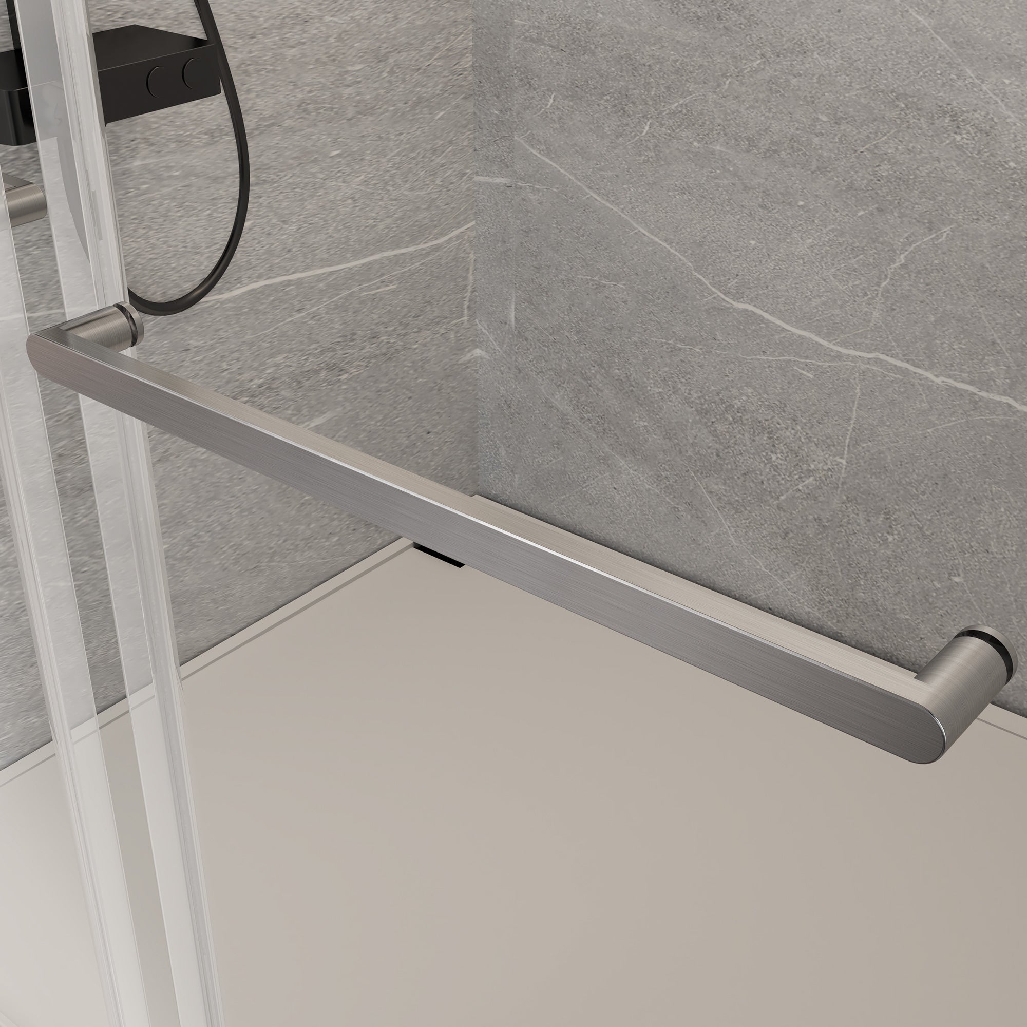 Porte de douche coulissante sans cadre de 56 à 60 po de largeur x 76 po de hauteur avec verre trempé de 3/8 po (10 mm) d'épaisseur en nickel brossé RX-SD02-6076BN
