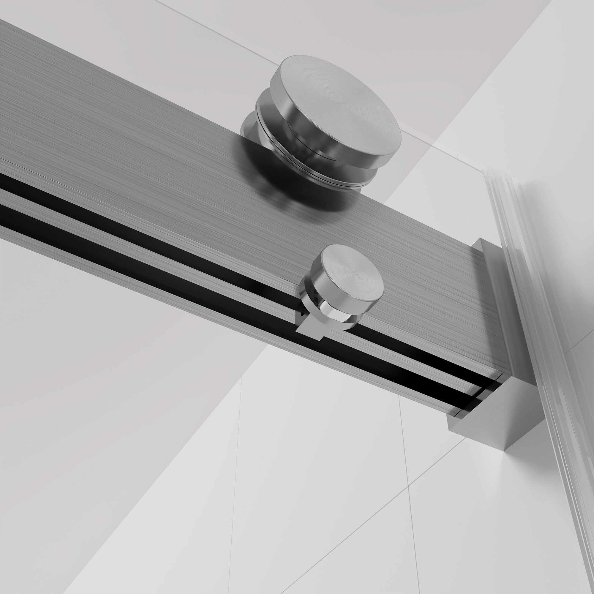 Porte de douche coulissante sans cadre de 56 à 60 po de largeur x 76 po de hauteur avec verre trempé de 3/8 po (10 mm) d'épaisseur en nickel brossé RX-SD02-6076BN