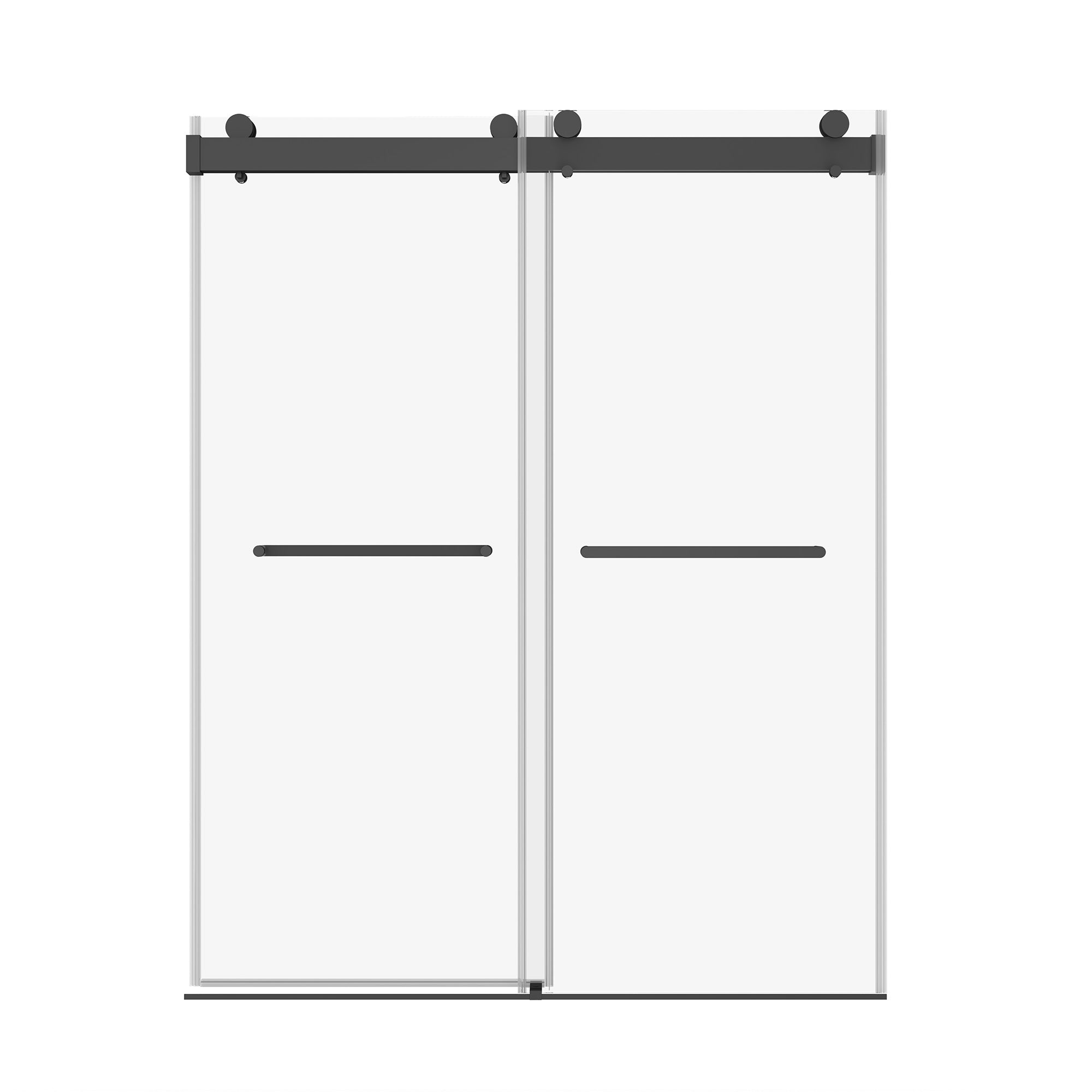 Porte de douche coulissante sans cadre de 68 à 72 po de largeur x 76 po de hauteur avec verre trempé de 3/8 po (10 mm) d'épaisseur en noir mat RX-SD02-7276MB