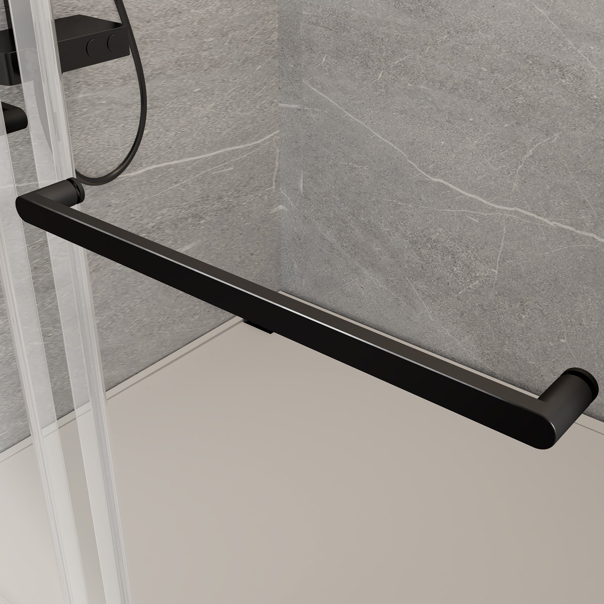 Porte de douche coulissante sans cadre de 68 à 72 po de largeur x 76 po de hauteur avec verre trempé de 3/8 po (10 mm) d'épaisseur en noir mat RX-SD02-7276MB