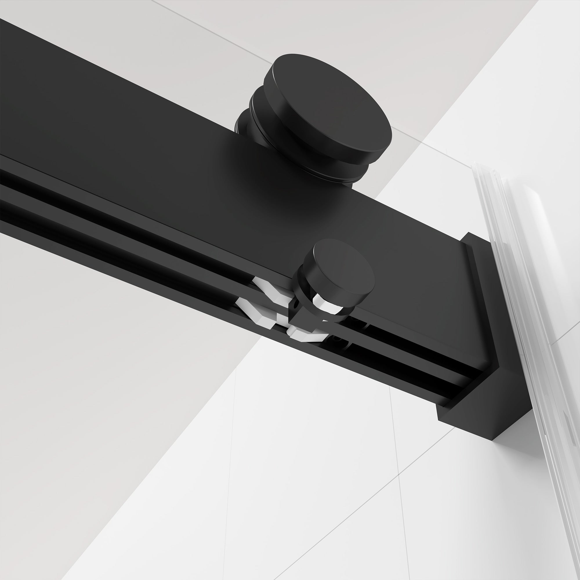 Porte de douche coulissante sans cadre de 68 à 72 po de largeur x 76 po de hauteur avec verre trempé de 3/8 po (10 mm) d'épaisseur en noir mat RX-SD02-7276MB