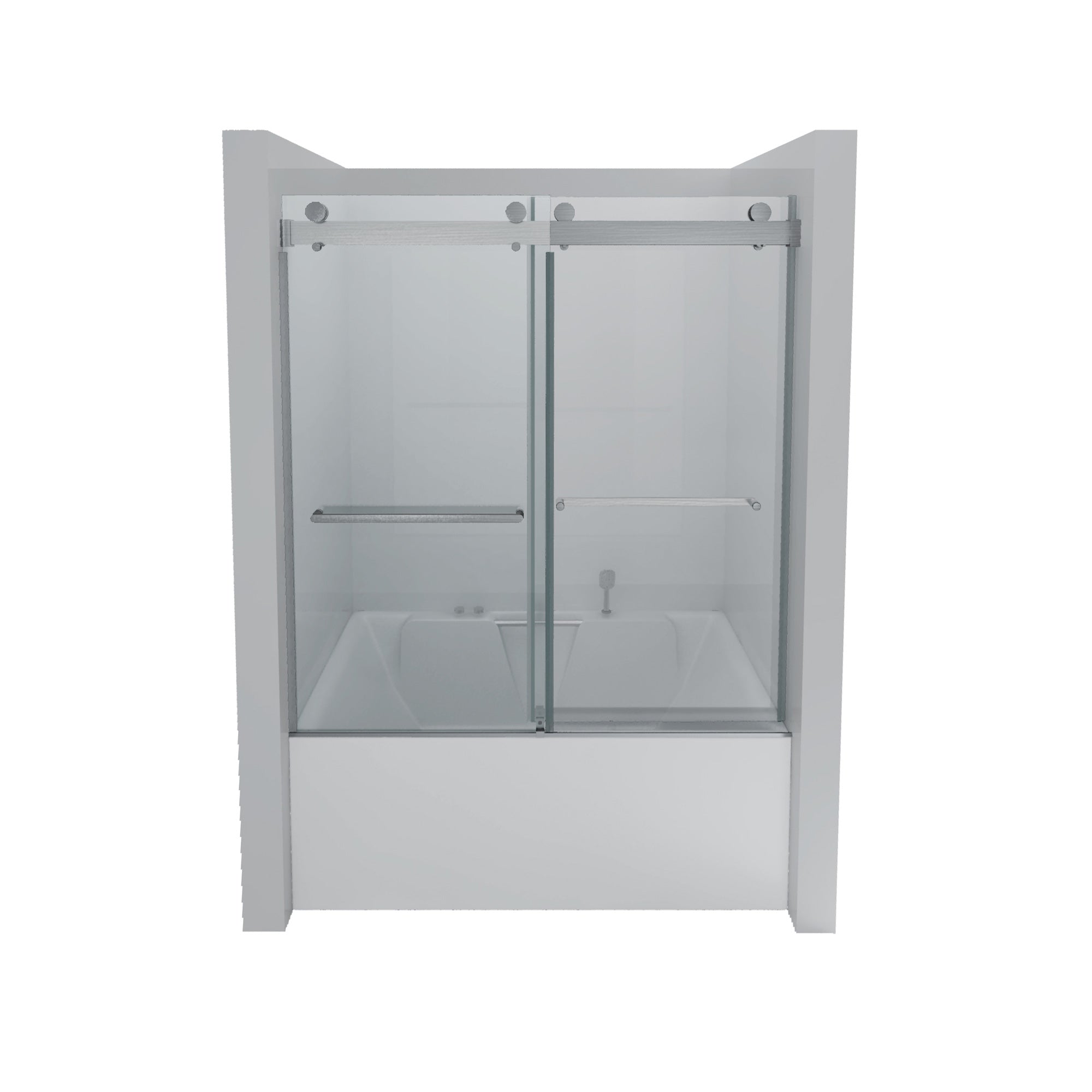 Porte de baignoire coulissante double sans cadre de 56 à 60 po de largeur x 65 po de hauteur en nickel brossé RX-SD03-6065BN