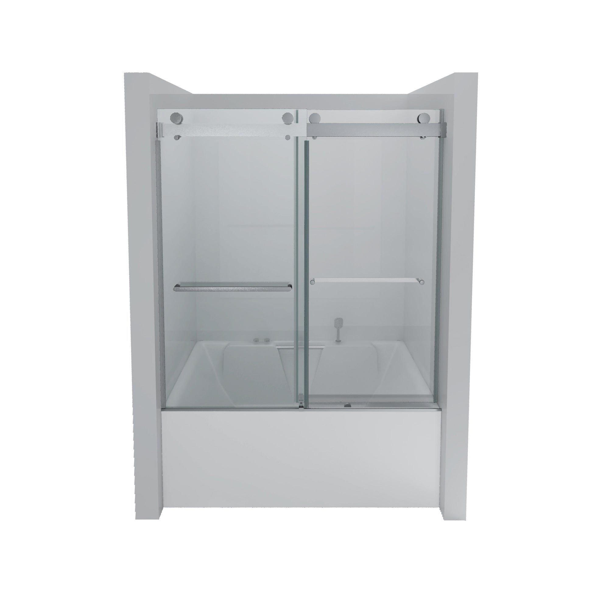 Porte de baignoire coulissante double sans cadre de 56 à 60 po de largeur x 65 po de hauteur en chrome RX-SD03-6065CH