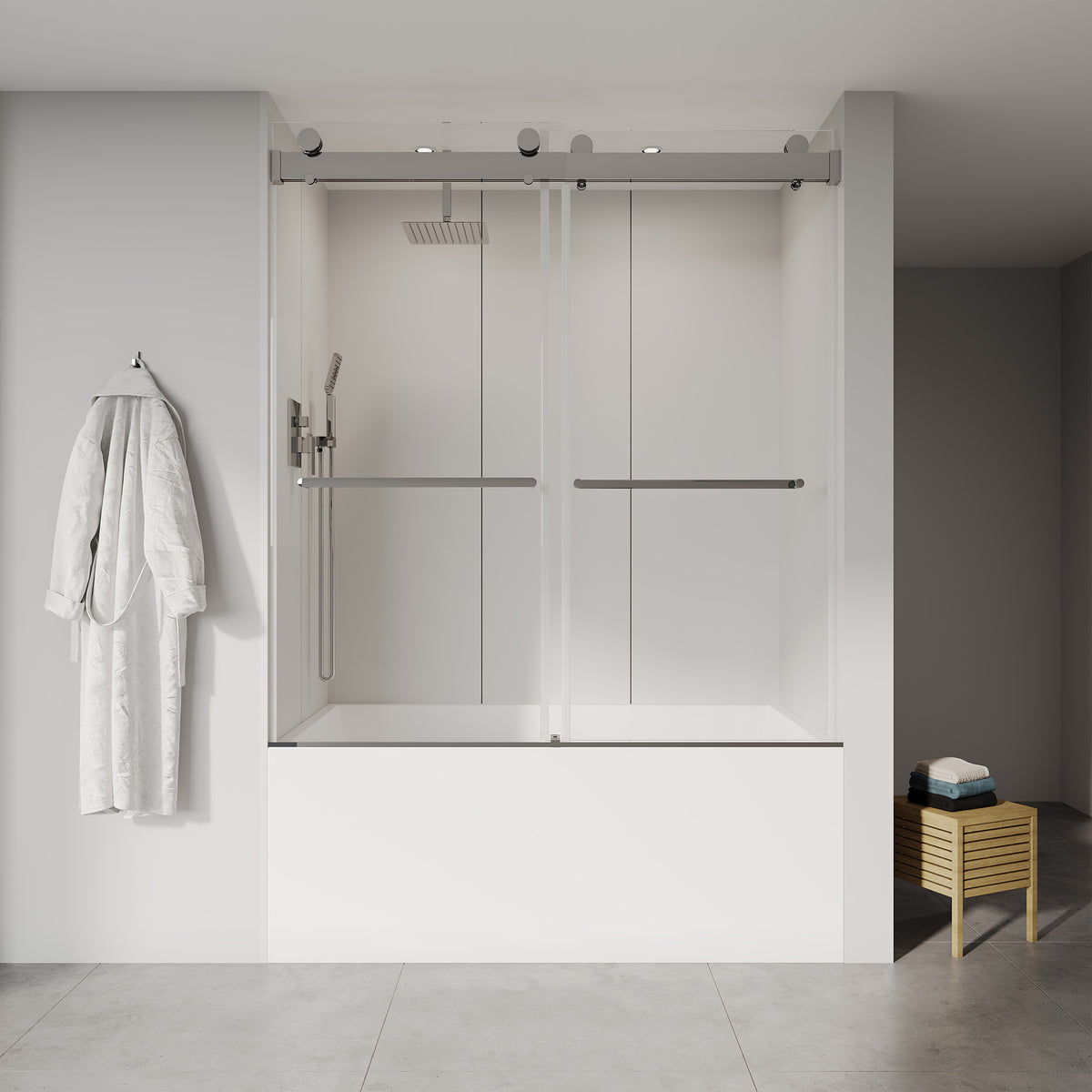 RAINLEX 56-60 in. W x 65 in. H Frameless Double Sliding Tub Door in Chrome