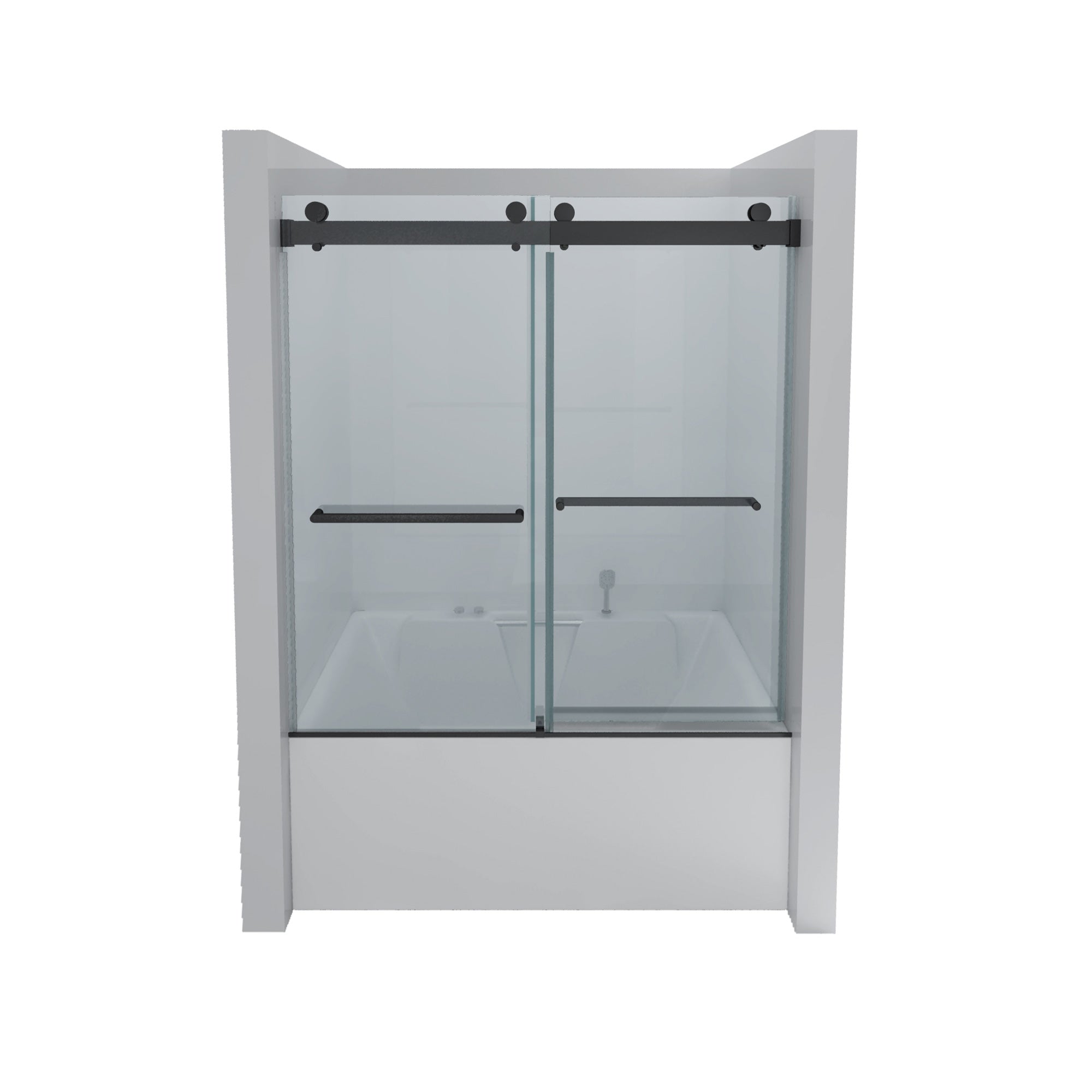 Porte de baignoire coulissante double sans cadre de 56 à 60 po de largeur x 65 po de hauteur, noir mat RX-SD03-6065MB