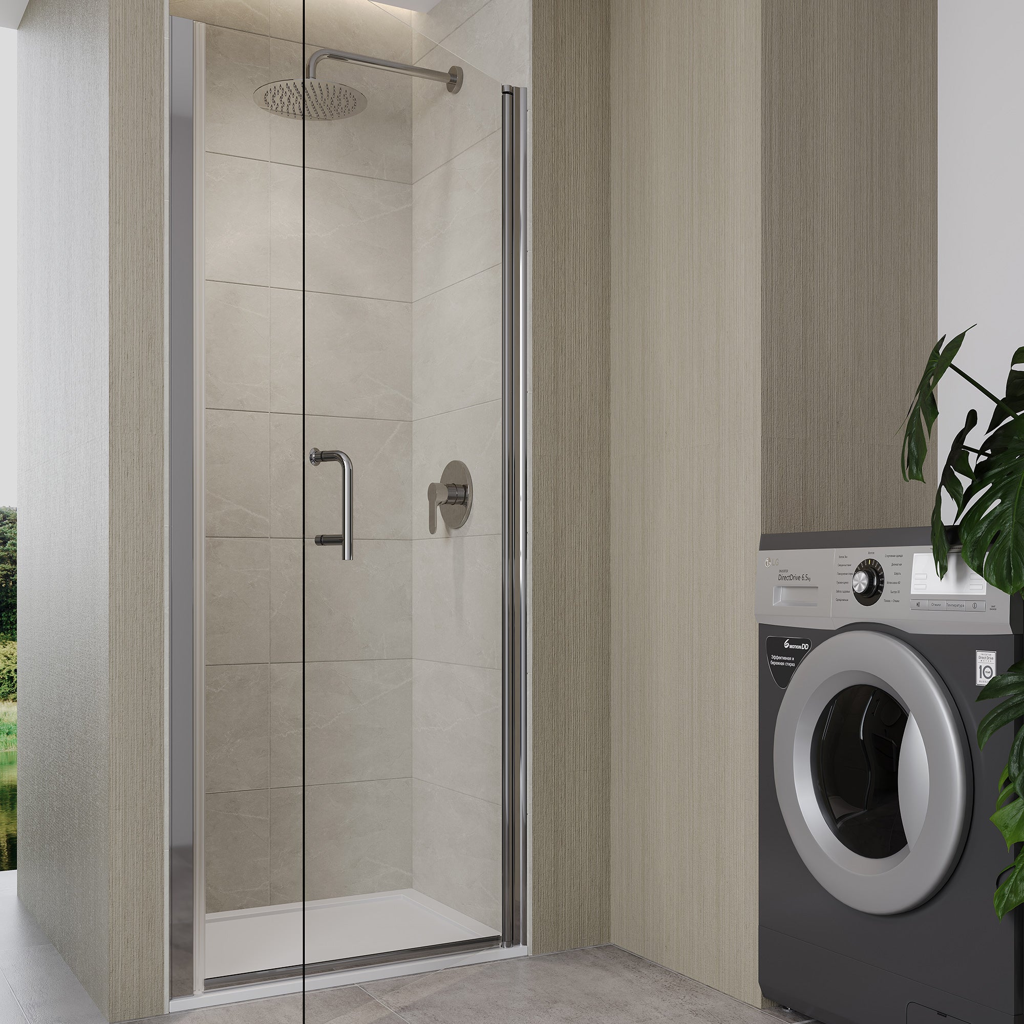 Porte de douche pivotante semi-sans cadre de 30 à 31-3/8 po de largeur x 72 po de hauteur en chrome RX-SD04-3072CH