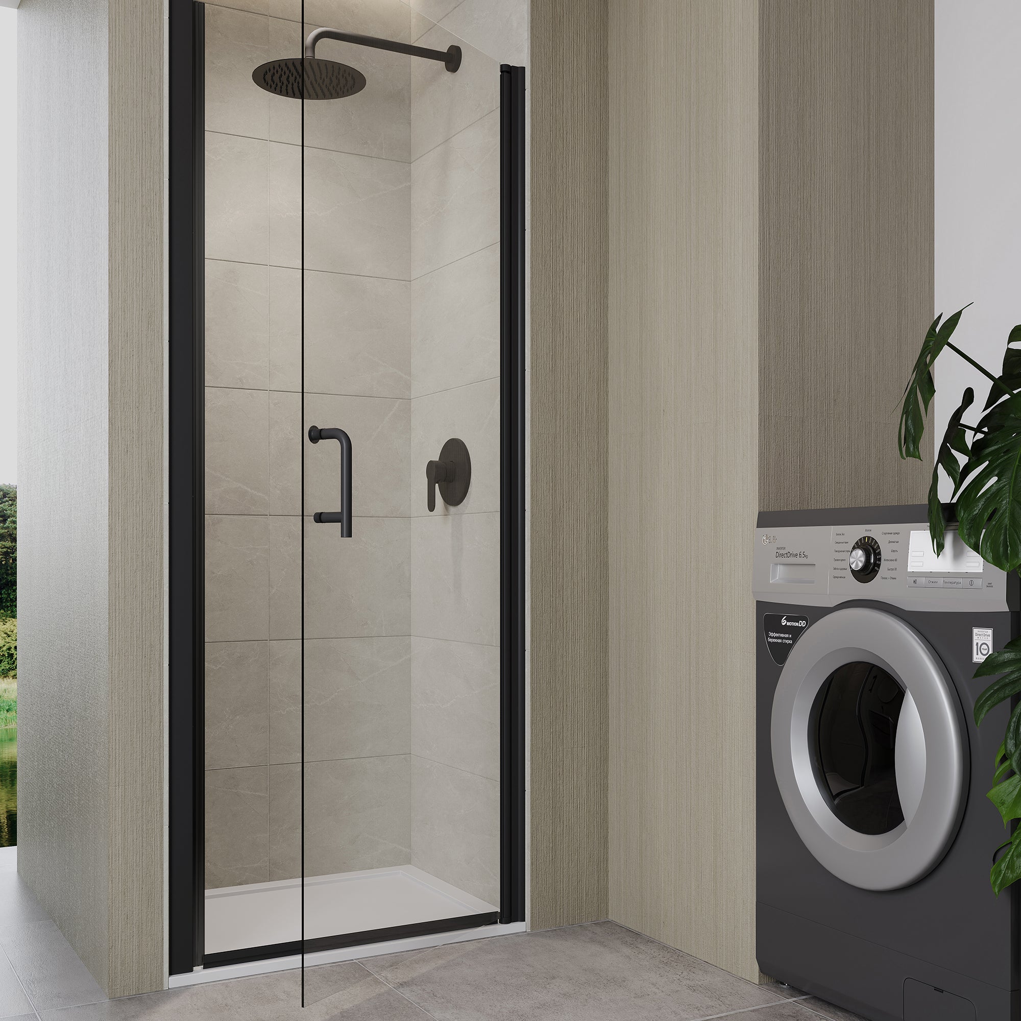 Porte de douche pivotante semi-sans cadre de 36 à 37-3/8 po de largeur x 72 po de hauteur en noir mat RX-SD04-3672MB