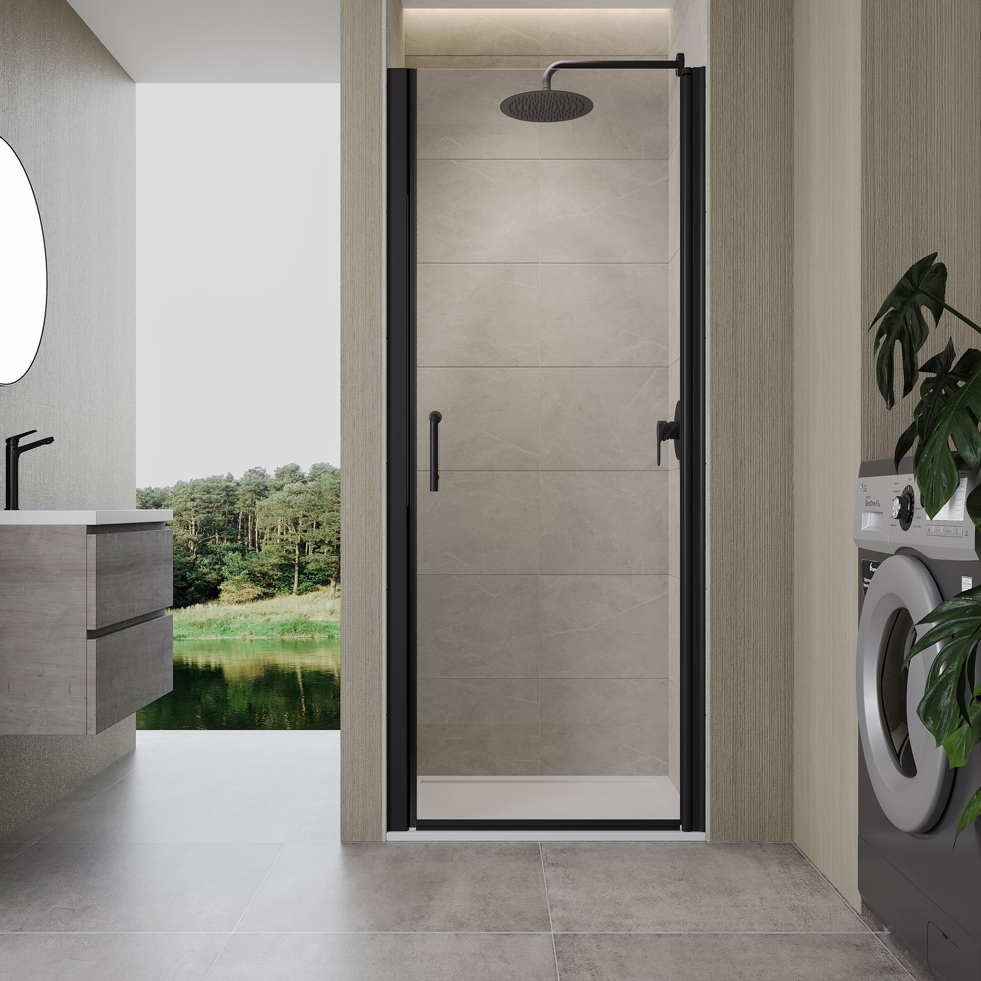 30" W x 72" H Semi-Frameless Pivot Shower Door, Matte Black