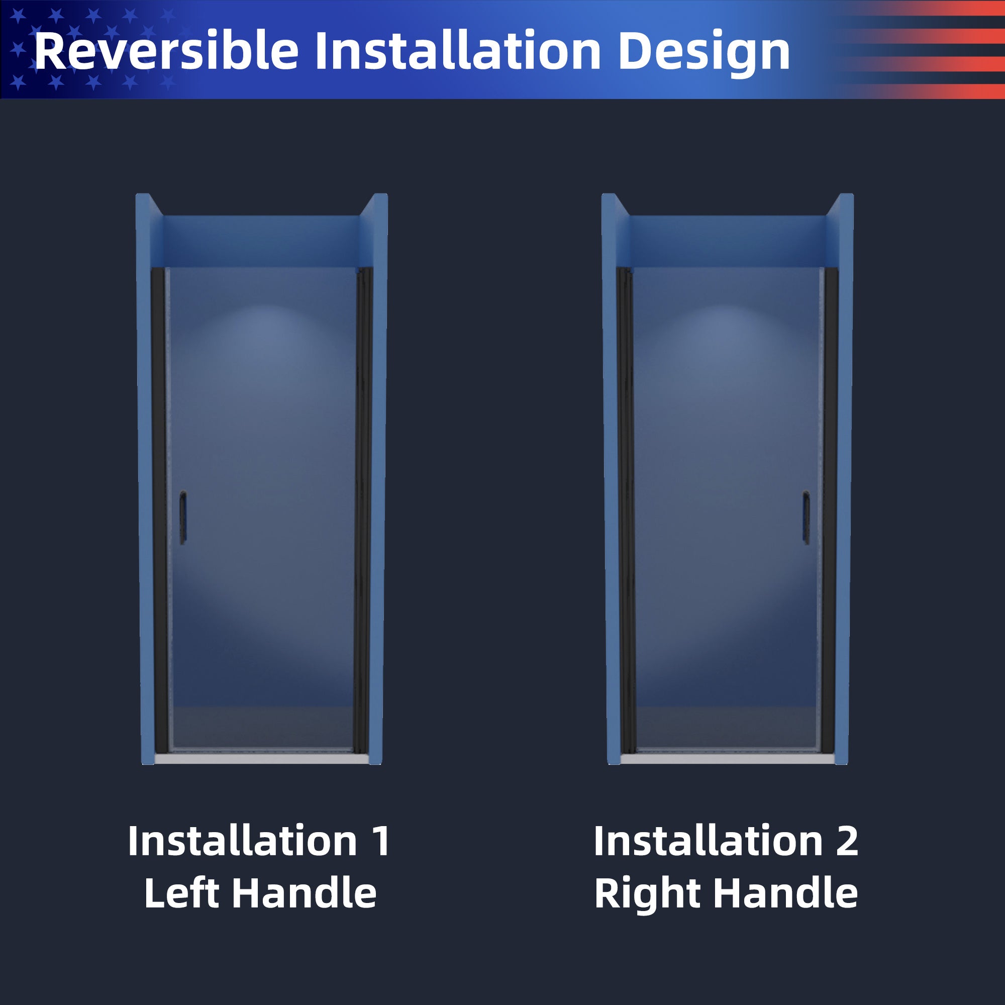Porte de douche pivotante semi-sans cadre de 36 à 37-3/8 po de largeur x 72 po de hauteur en noir mat RX-SD04-3672MB