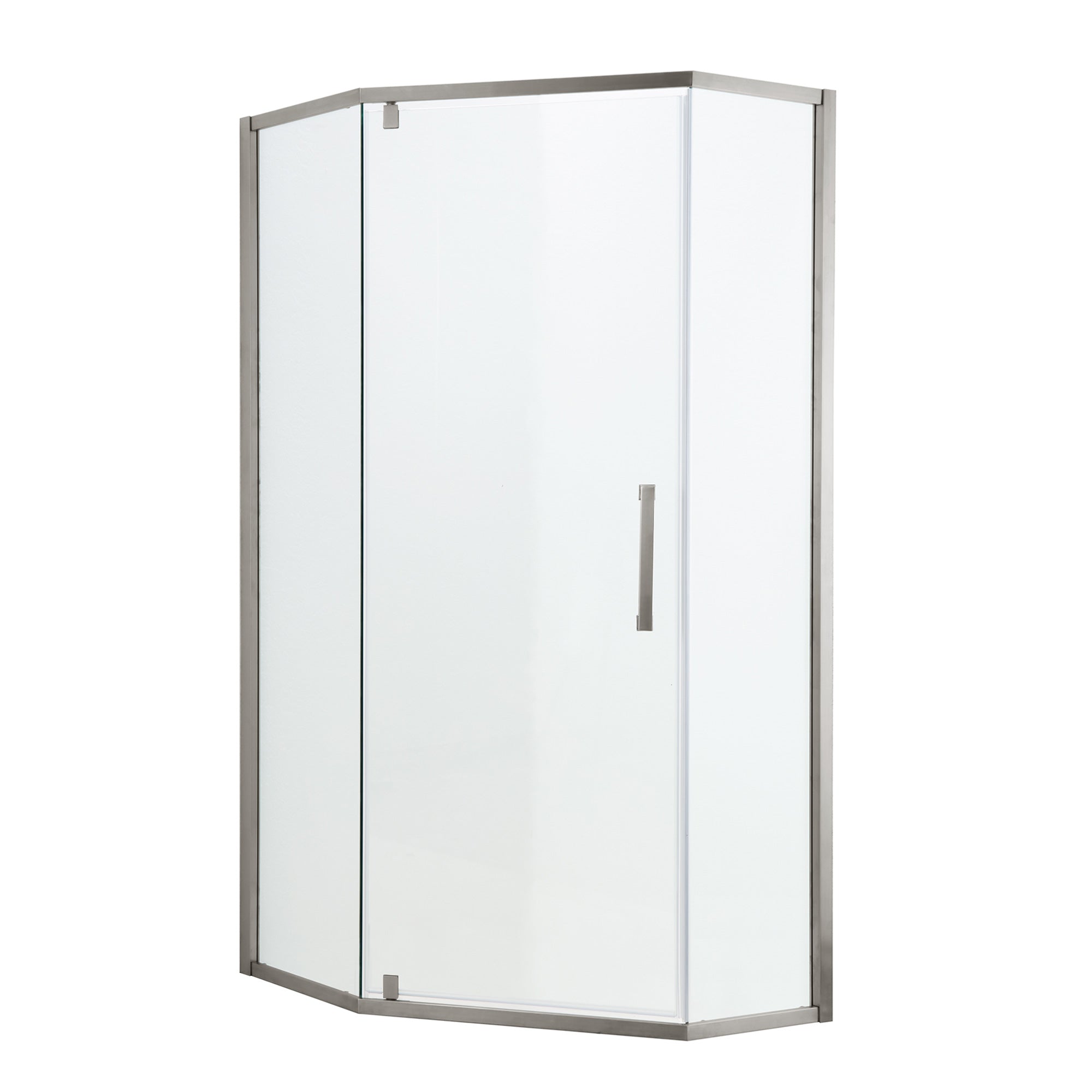 Cabine de douche à charnières semi-sans cadre de style néo-angle de 34-1/8" x 72" en nickel brossé RX-SD06-3472BN