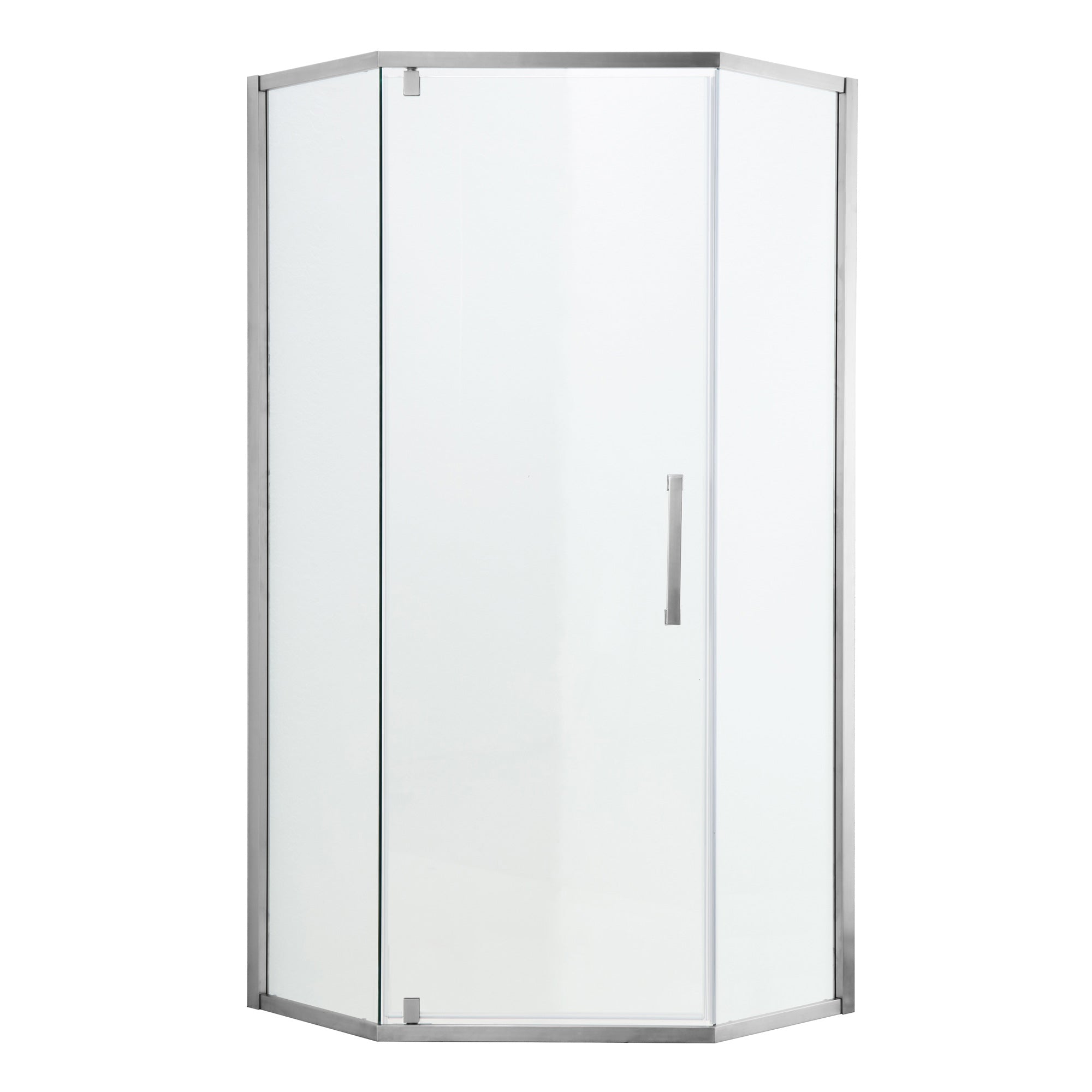 Cabine de douche à charnières semi-sans cadre de style néo-angle de 34-1/8" x 72" en chrome RX-SD06-3472CH