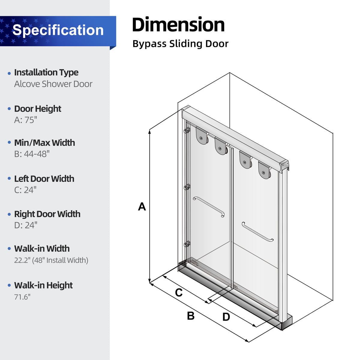 RAINLEX Framed Sliding Shower Door, 8mm Tempered Glass in Chrome