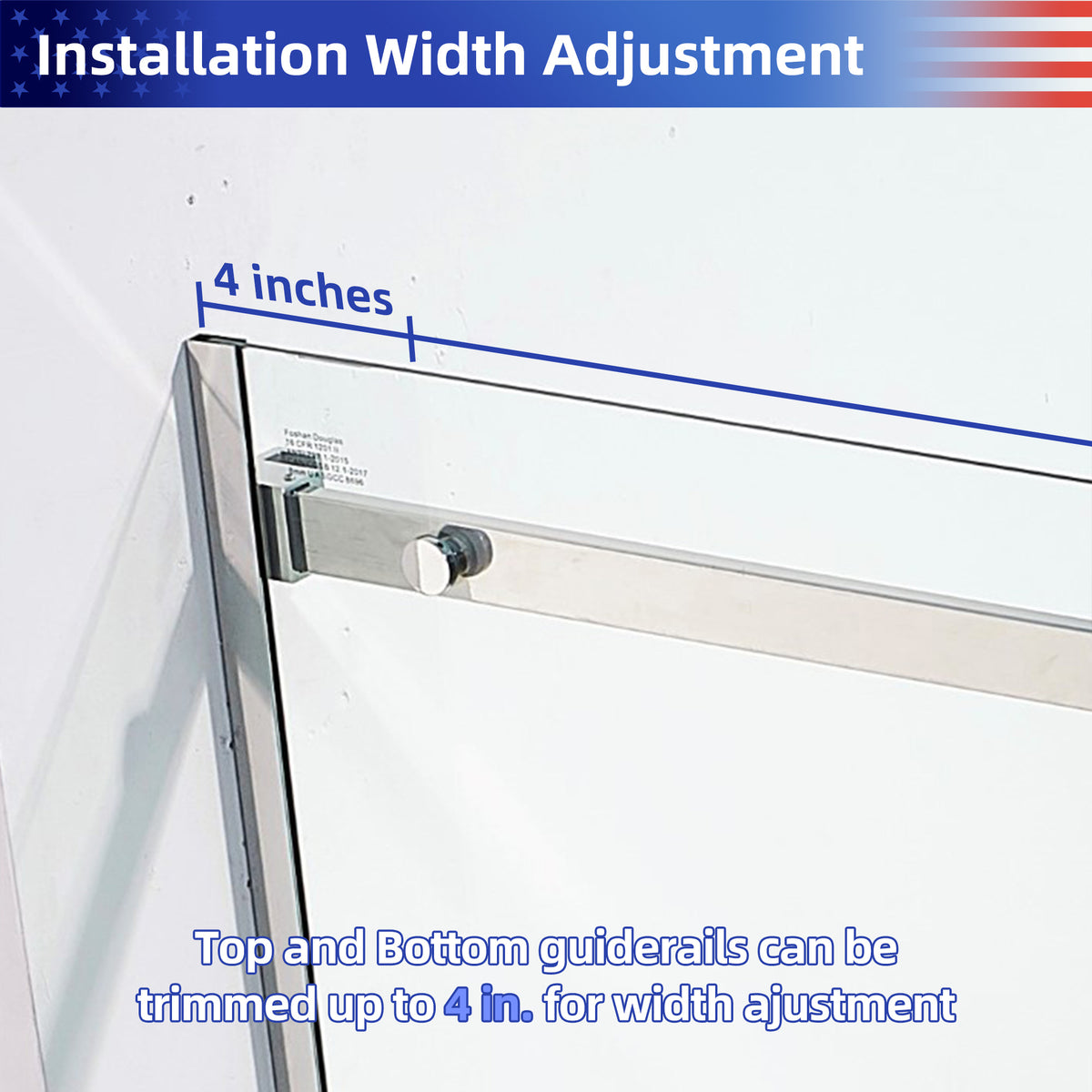 56-60" W x 75" H Semi-Frameless Sliding Shower Door, 8mm Tempered Glass, Chrome