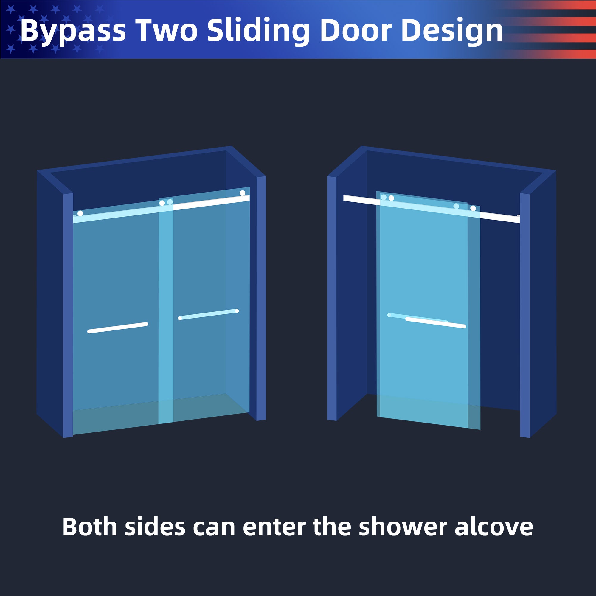 56-60" W x 75" H Frameless Sliding Shower Door, 8mm Tempered Glass