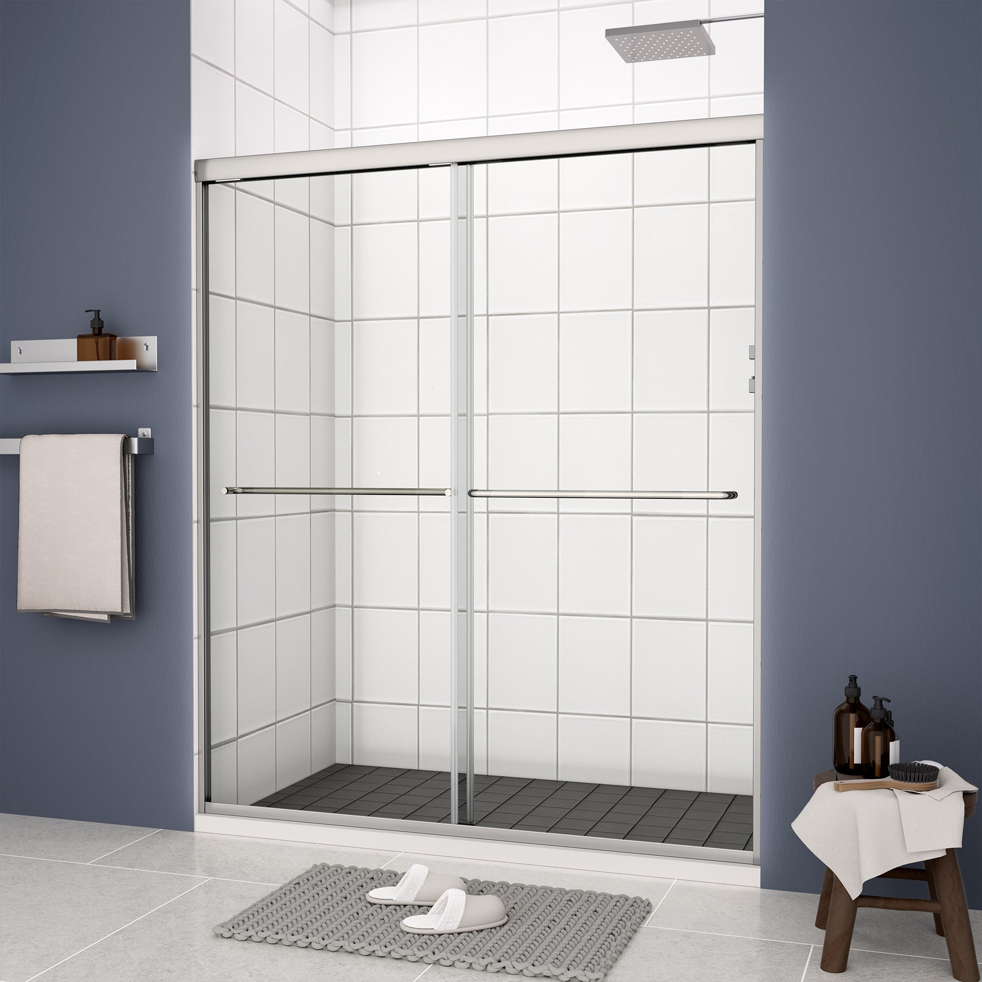 Framed Sliding Shower Door, 6mm Tempered Glass, Chrome