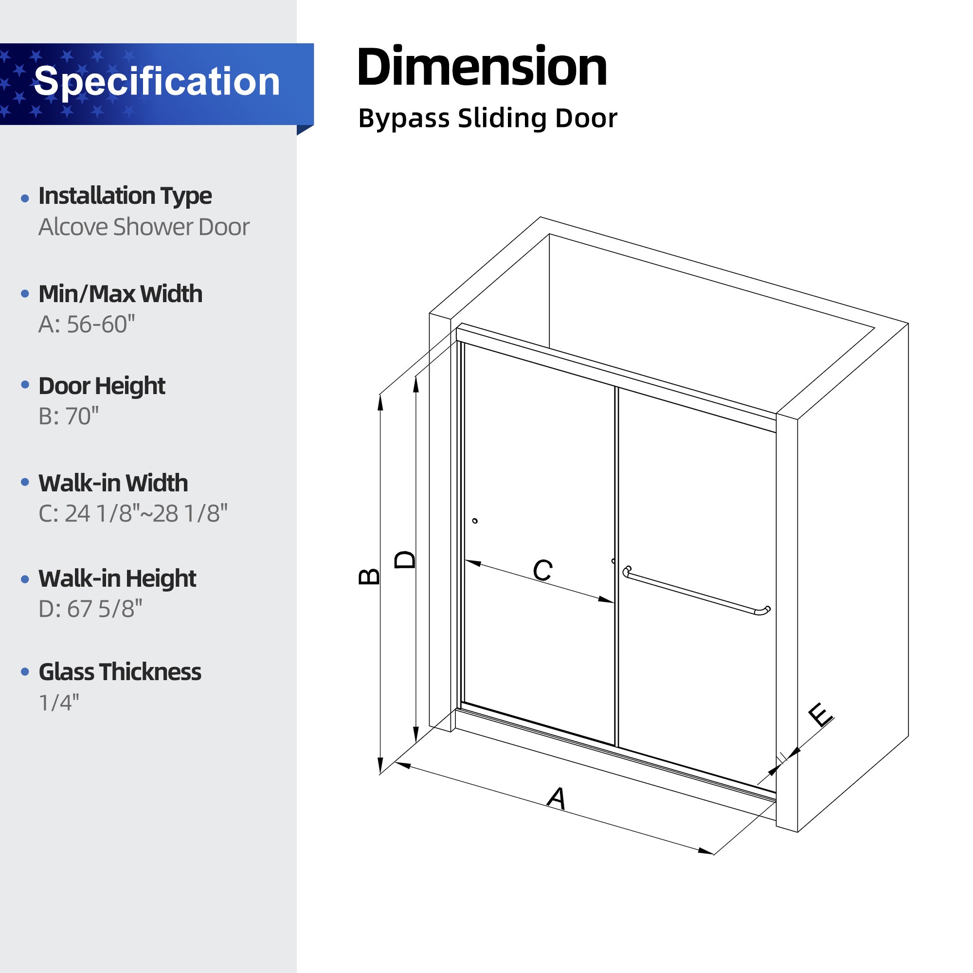Framed Sliding Shower Door, 6mm Tempered Glass, Chrome