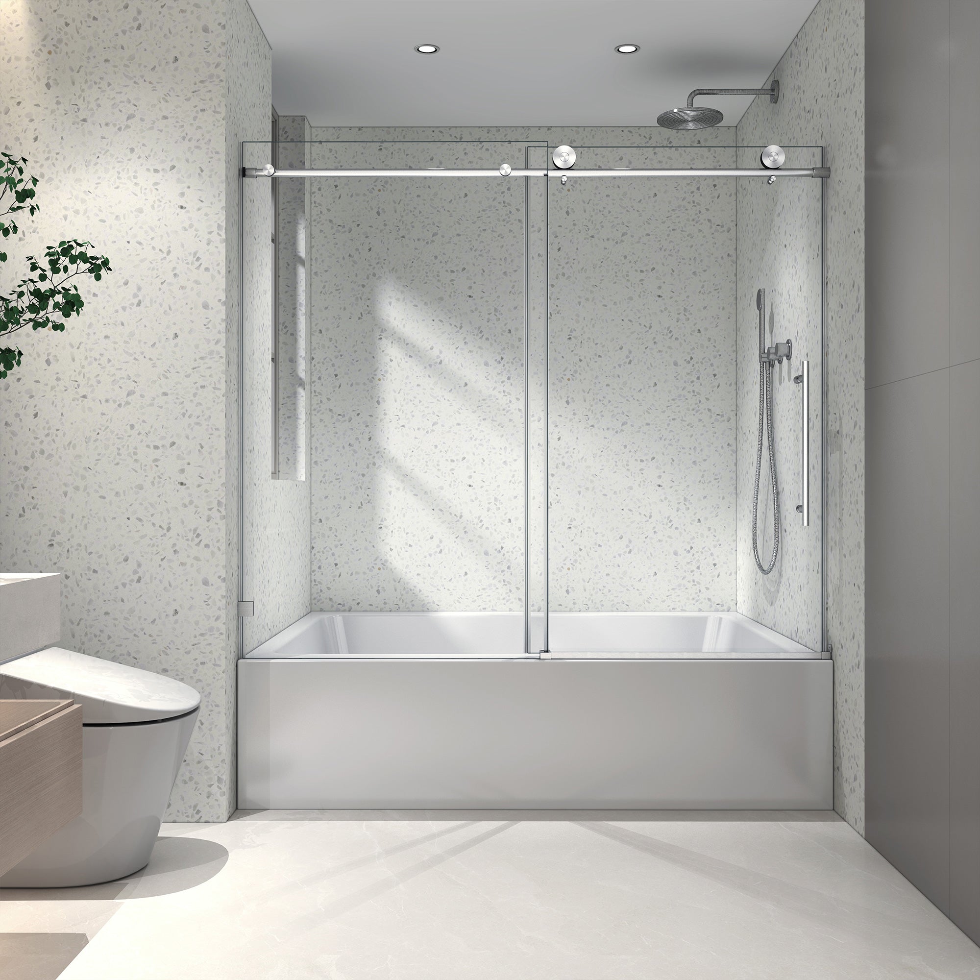 55-60" W x 63" H Frameless Sliding Tub Door, 8mm Tempered Glass