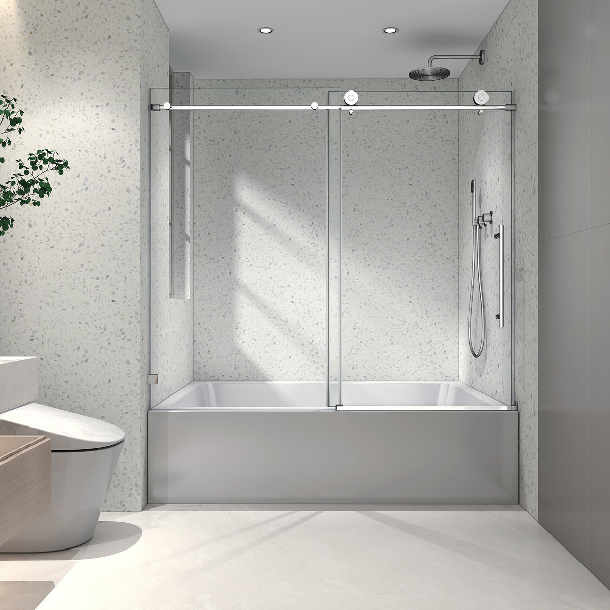 55-60" W x 63" H Frameless Sliding Tub Door, 8mm Tempered Glass