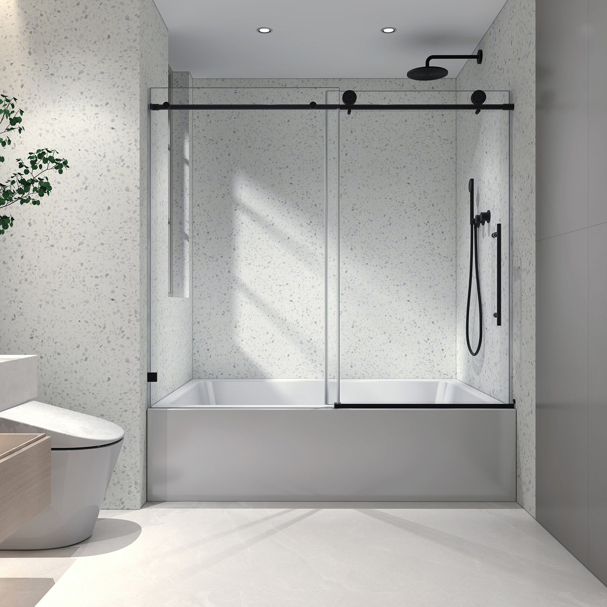 55-60" W x 63" H Frameless Sliding Tub Door, 8mm Tempered Glass