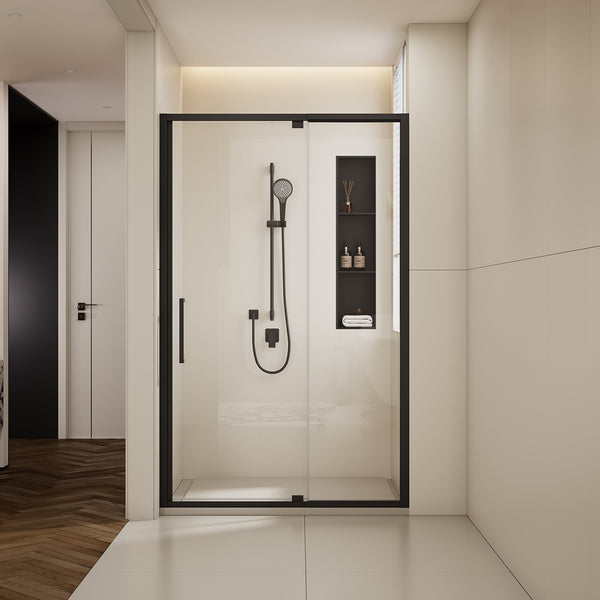 44-48" W x 76" H Adjustable Frame Shower Door, SGCC Tempered Glass, Aluminum Matte Black, Reversible Installation RX-SD18-4876MB