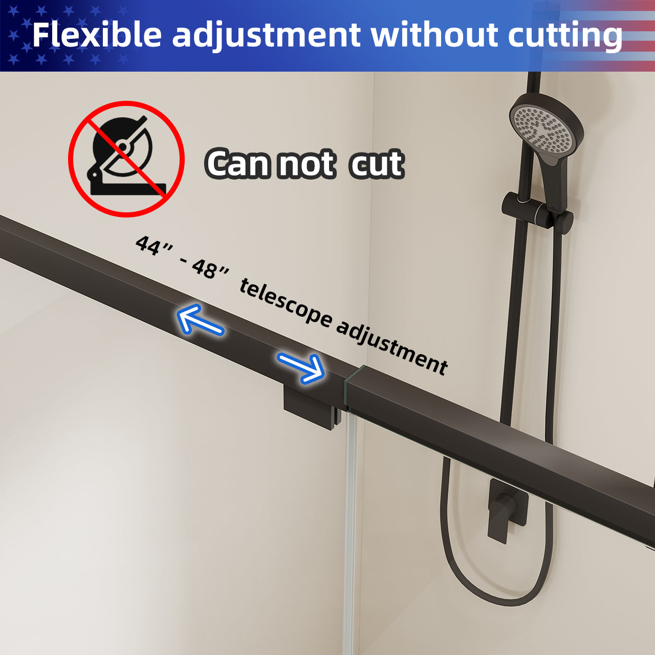 44-48" W x 76" H Adjustable Frame Shower Door, SGCC Tempered Glass, Aluminum Matte Black, Reversible Installation RX-SD18-4876MB