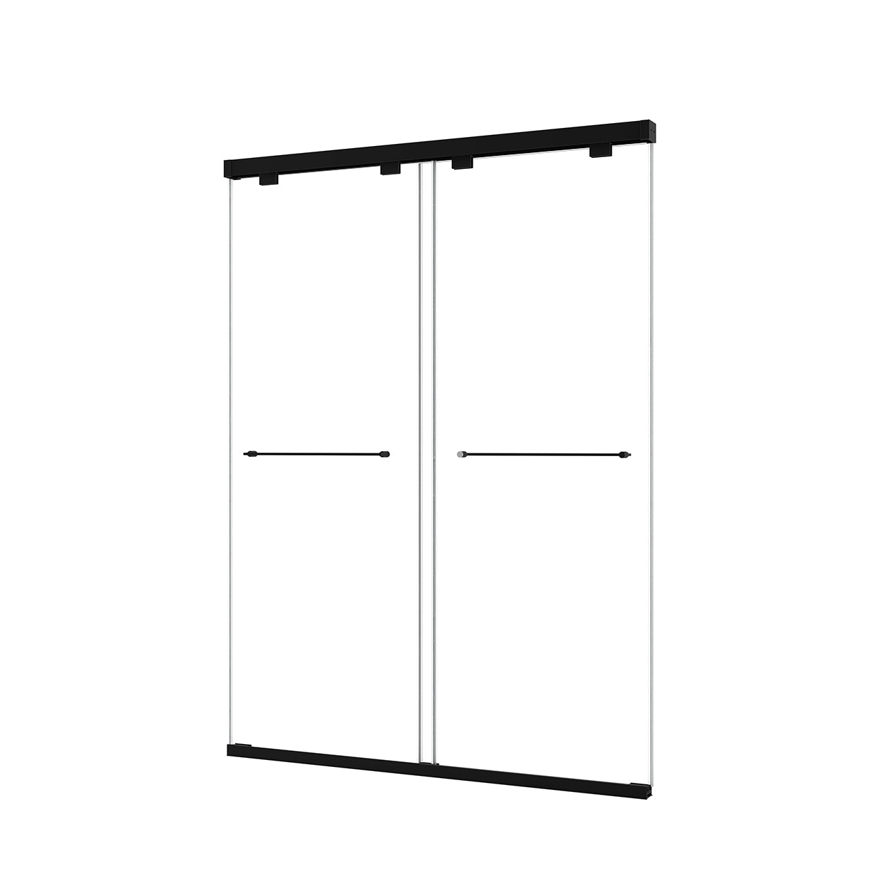 55-61“ W x 76” H North American Frameless Double Sliding Matte Black Shower Door With Adjustable Soft Closing Function 8mm Tempered Glass With Nano Easy Cleaning And Stick Explosion-proof Menbrance RX-SD19-6076MB